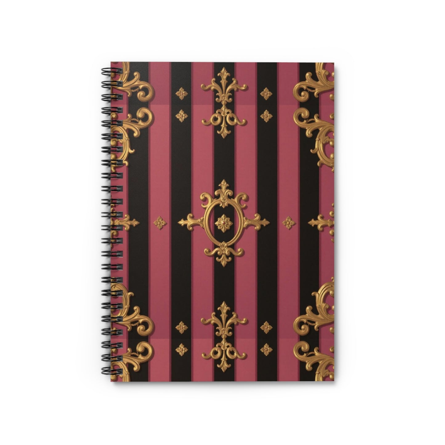 Elegant Black & Mauve Striped Gold Baroque Spiral Notebook - Ruled Line, Journal, Gift for Writers, Note-taking, Office & School Supplies
