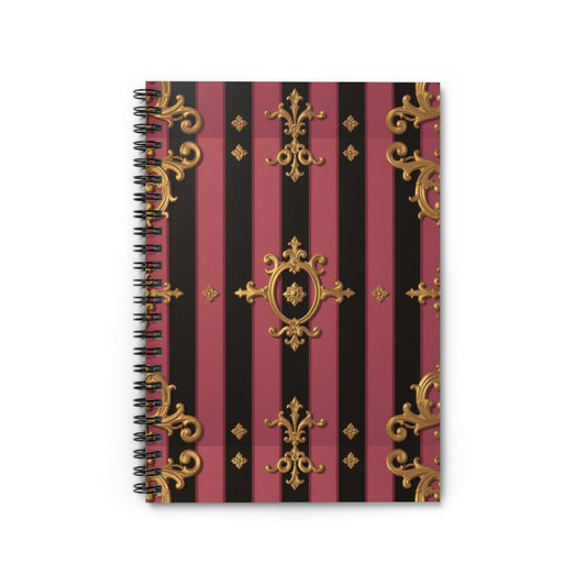 Elegant Black & Mauve Striped Gold Baroque Spiral Notebook - Ruled Line, Journal, Gift for Writers, Note-taking, Office & School Supplies