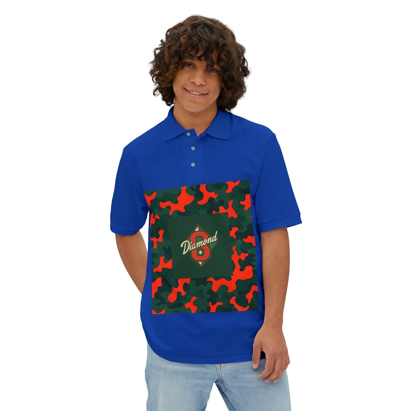 Stylish Men's Piqué Polo with Unique Diamond Camo Design - Casual Wear, Gifts for Him, Father's Day - Green & Orange Camo Diamond 8