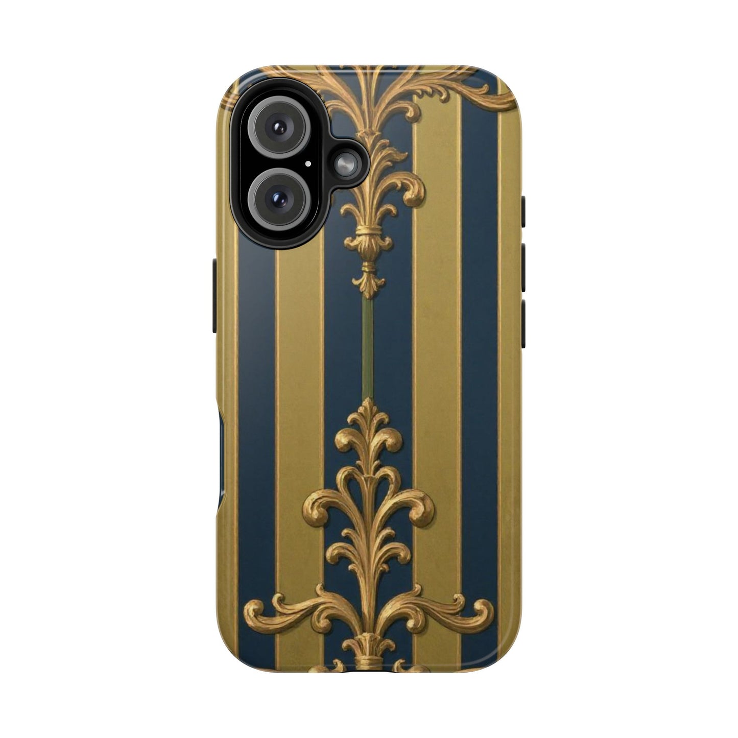 Elegant Midnight Blue & Olive Striped Gold Baroque Tough Phone Case, Phone Cover, Durable Case for Protection, Stylish Gift for Him/Her