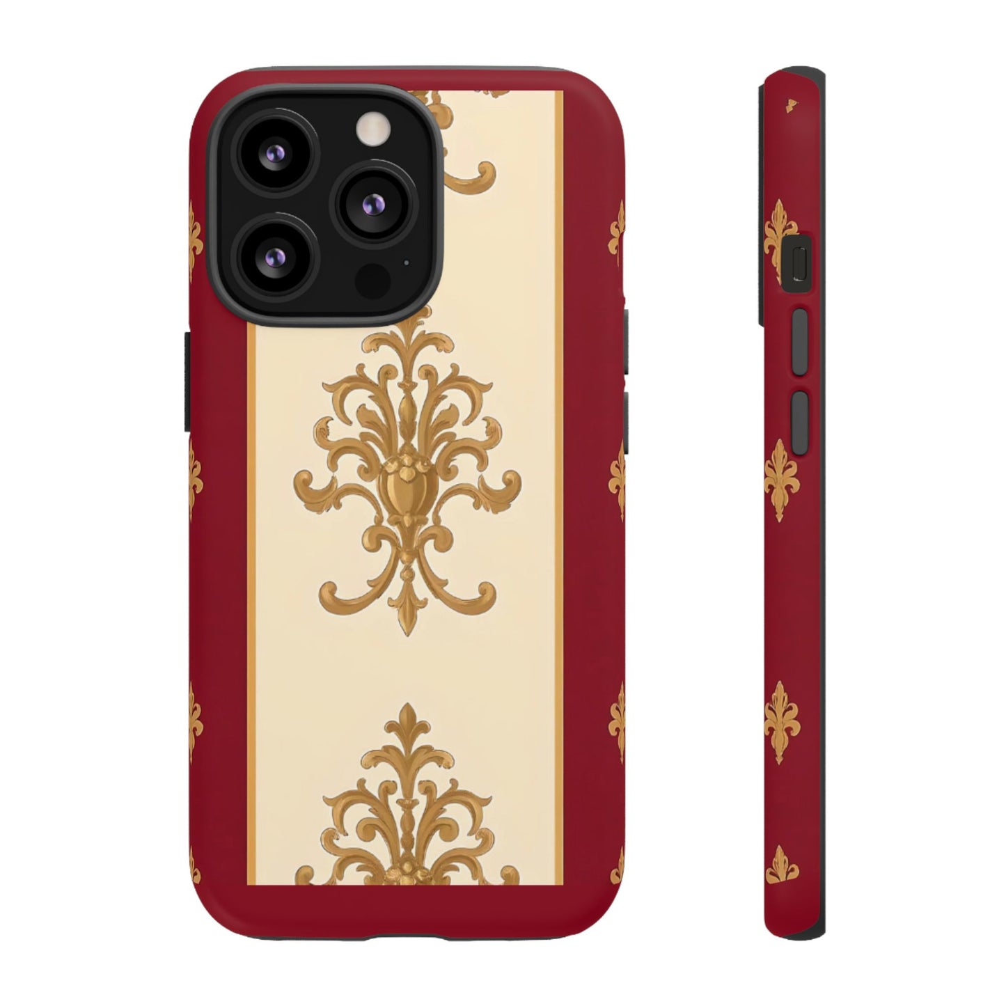Elegant Floral Motif Phone Case - Tough Cases with Vintage Design - Dusk Red Striped Gold Damask