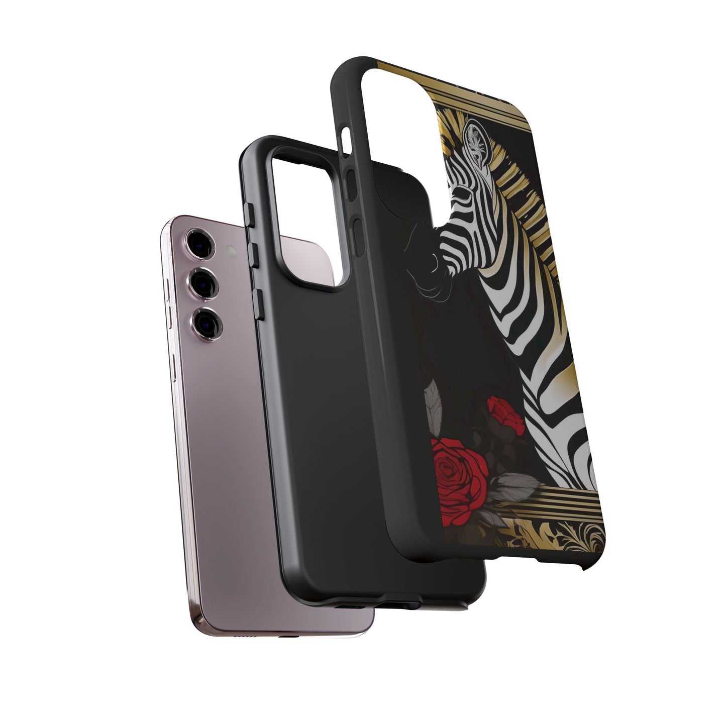Phone Case - Elegant Zebra & Roses Design