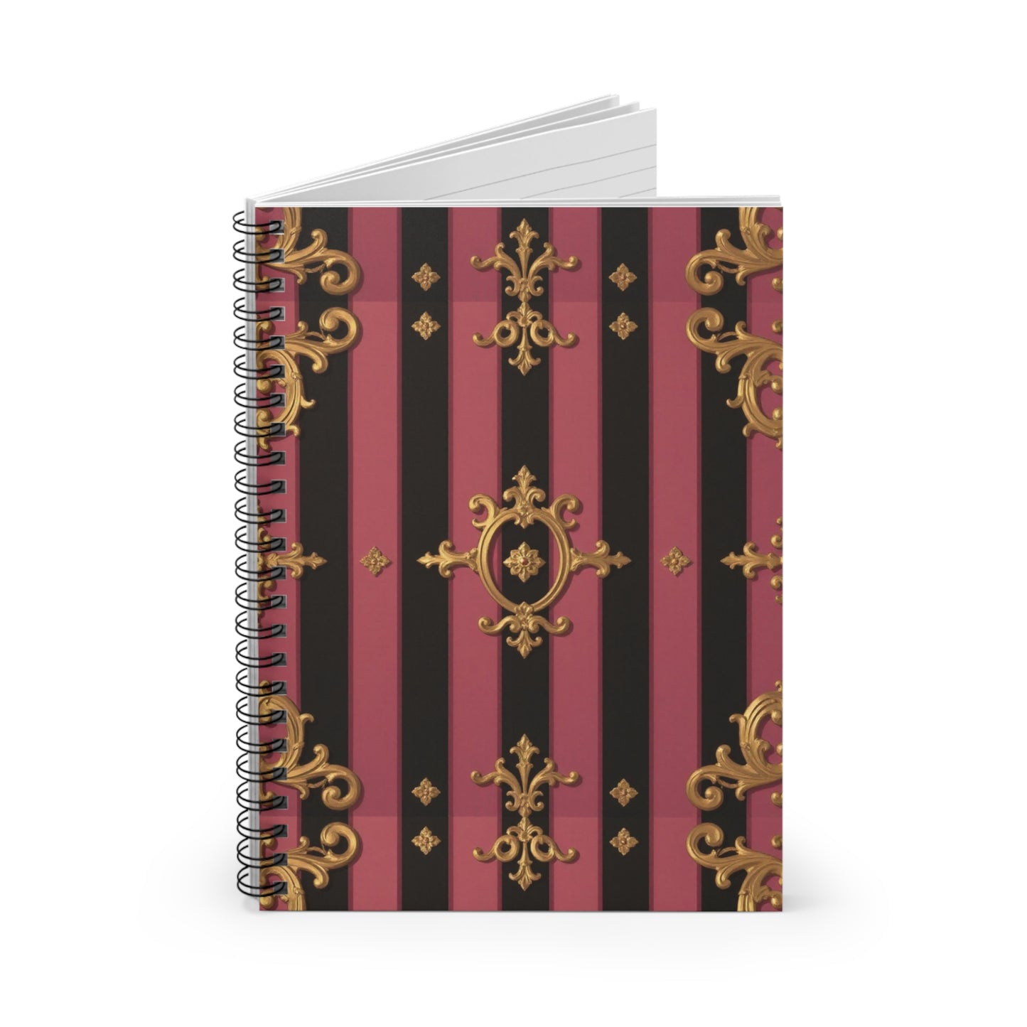 Elegant Black & Mauve Striped Gold Baroque Spiral Notebook - Ruled Line, Journal, Gift for Writers, Note-taking, Office & School Supplies