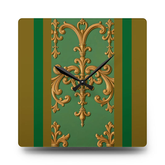 Elegant Vintage-Inspired Acrylic Wall Clock, Home Decor, Wall Art, Unique Gift, Office Decor - Olive Green Striped Rococo