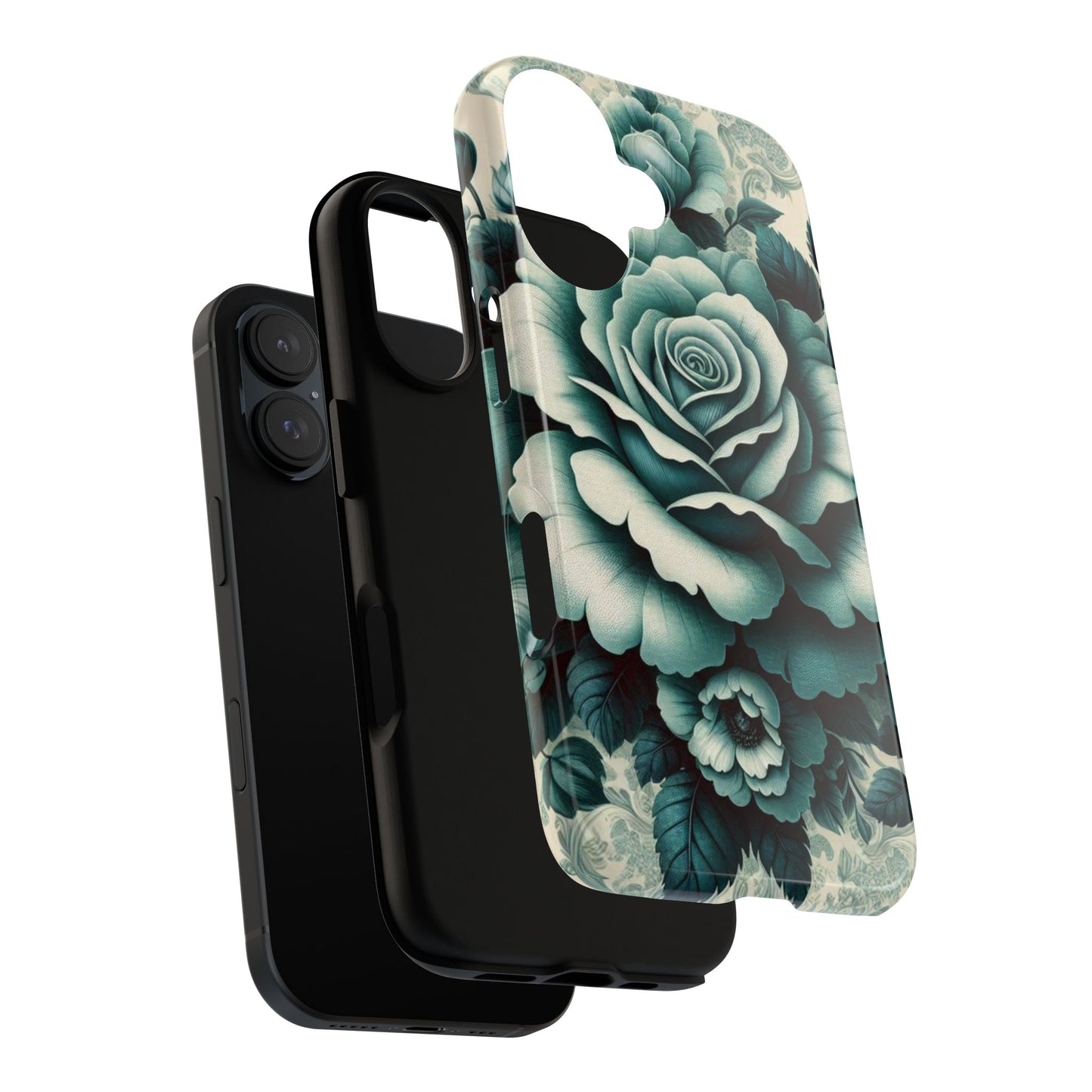 Elegant Floral Motif Phone Case - Tough Cases with Vintage Design - Teal Roses & Damask