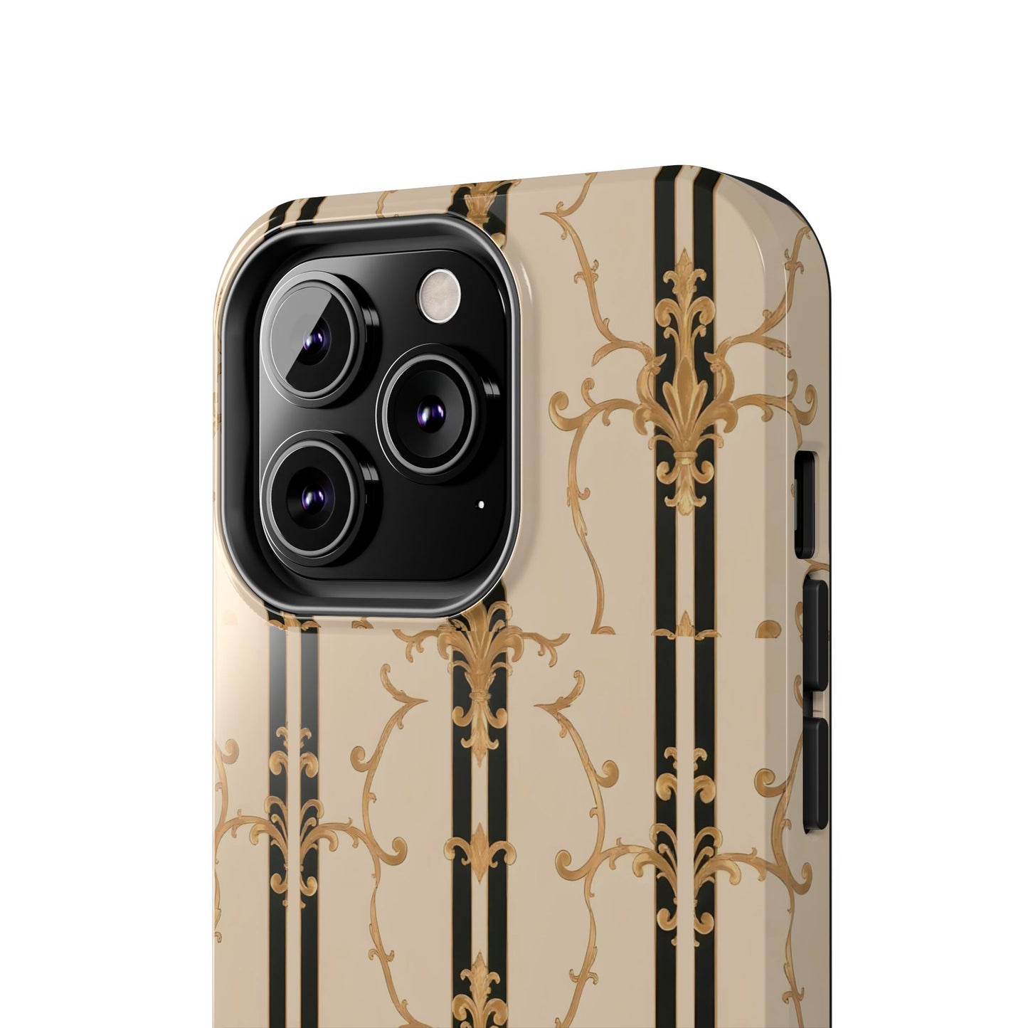 Elegantly Tough Phone Cases | Stylish Phone Covers, Durable Cases, Fashionable Accessories - Black & Beige Striped Damask