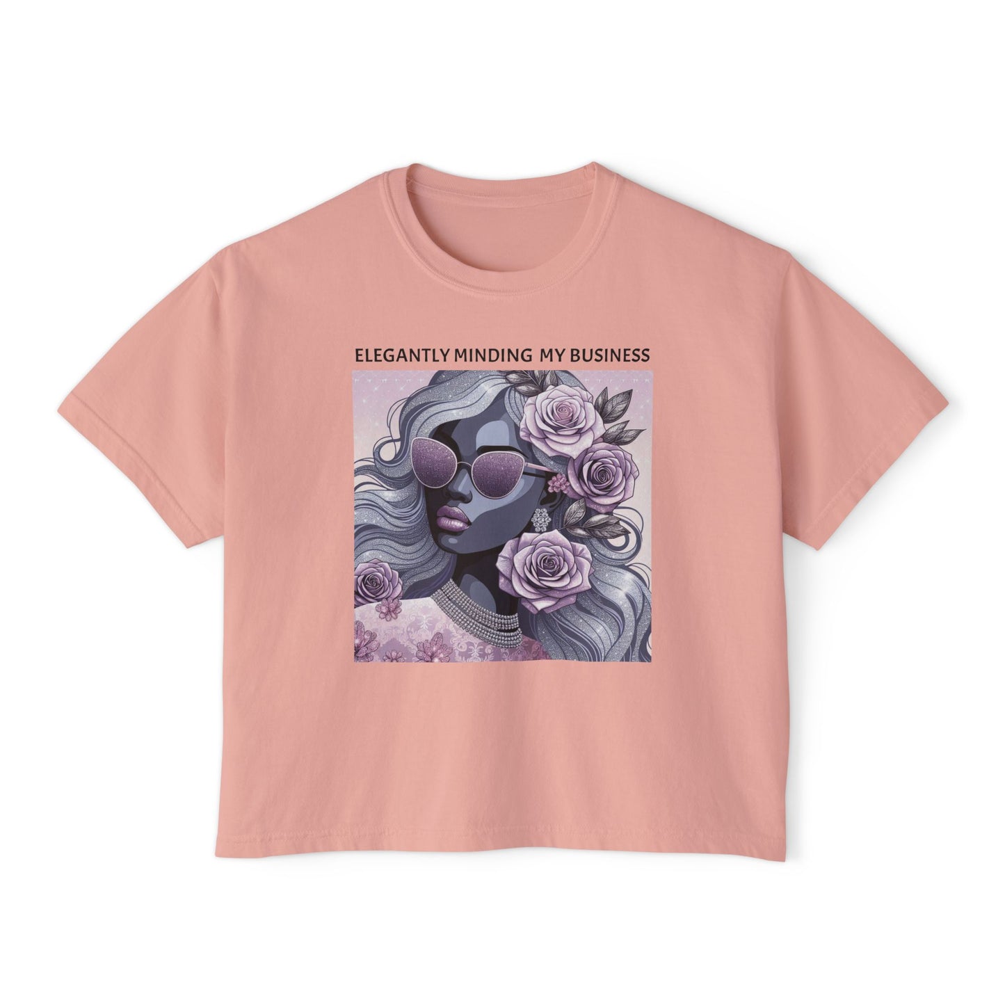 Elegant Women's Boxy Tee - 'Elegantly Minding My Business' Floral Design