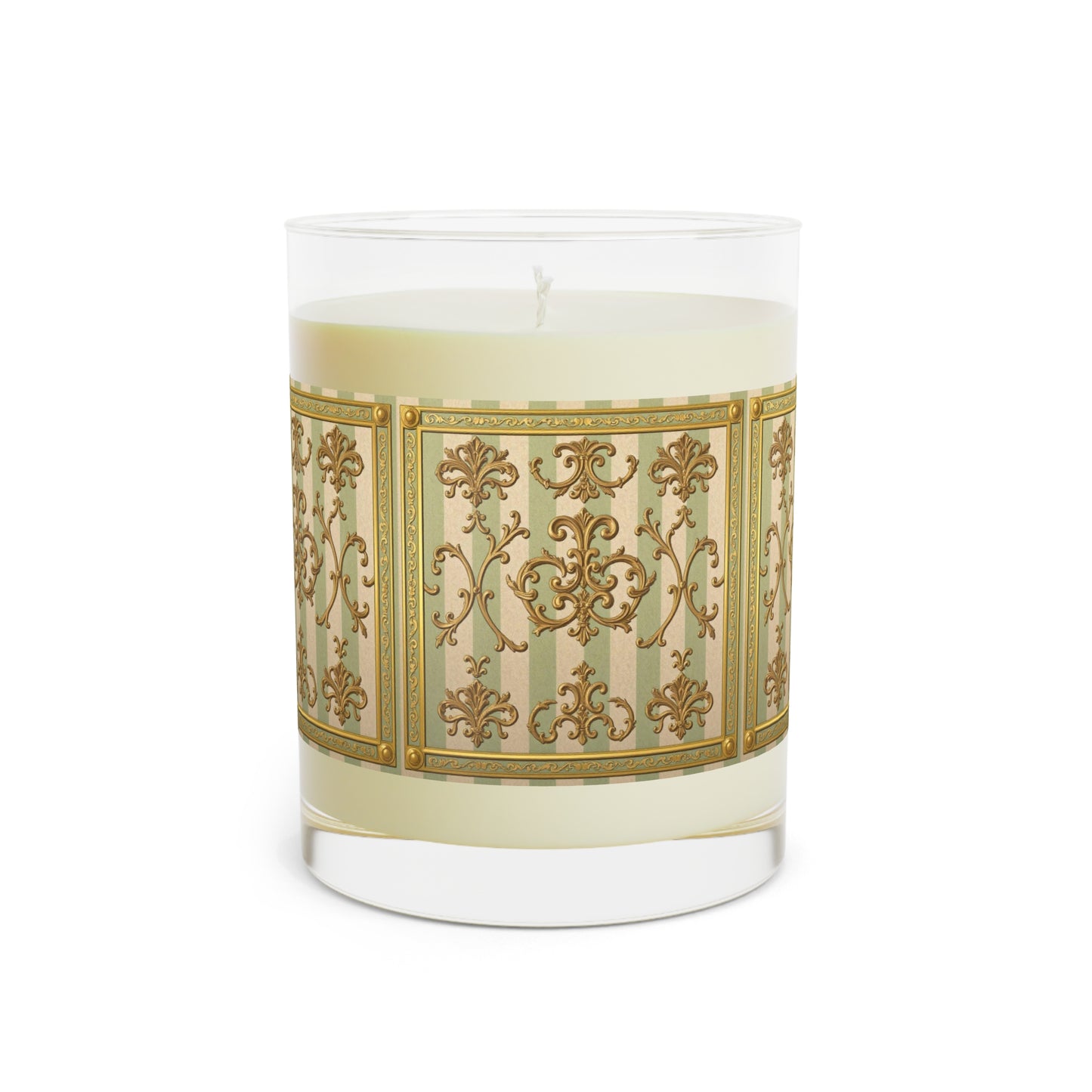 Elegant Scented Candle - Luxe Aromatherapy, Home Décor, Gift for Her, Spa Day Essentials, Relaxation - Mint Green & Beige Striped Gold Baroque