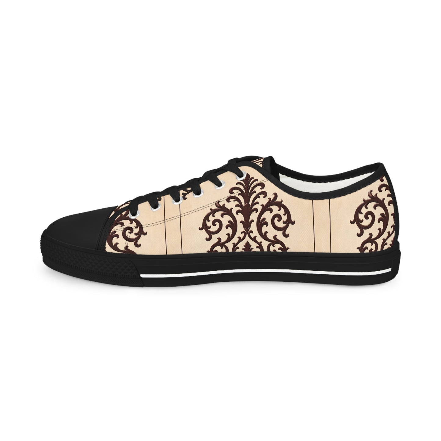 Almond-Beige & Brown Baroque Scroll Low-Top Sneakers — Beige Vintage Baroque Men's Shoes