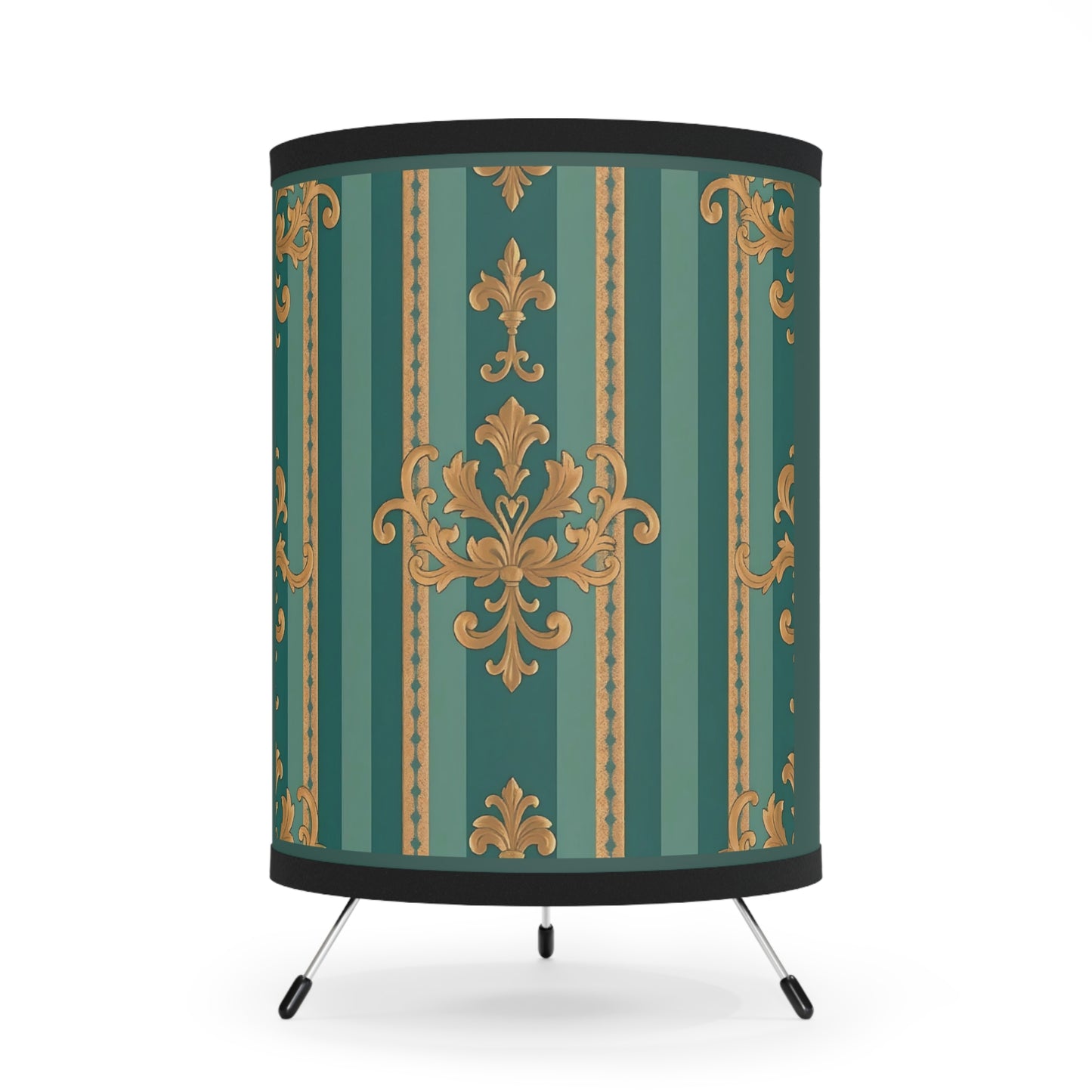 Elegant Tripod Lamp with Vintage Floral Print Shade - High-Res Home Accent - Teal Damask