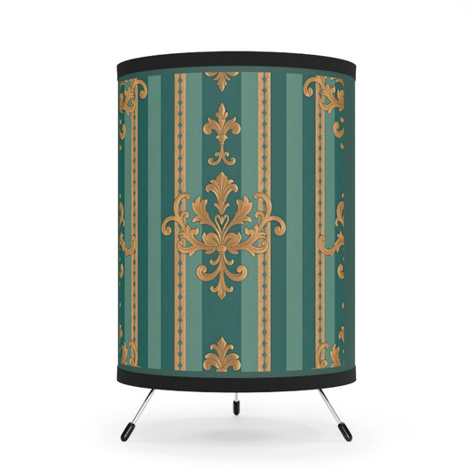 Elegant Tripod Lamp with Vintage Floral Print Shade - High-Res Home Accent - Teal Damask