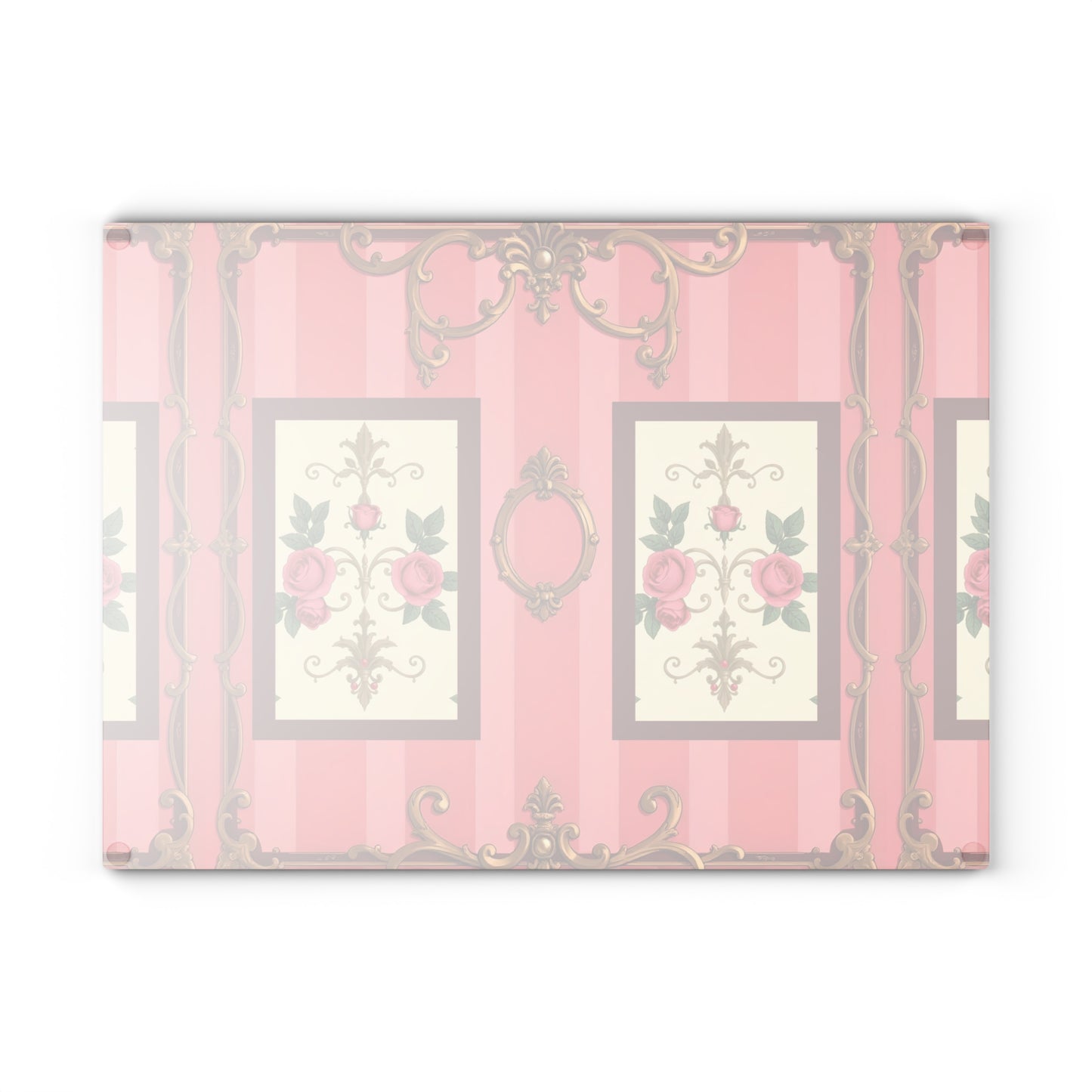 Elegant Floral Glass Cutting Board - Vintage Pink Design for Home Cooking - Pink Striped Baroque & Roses
