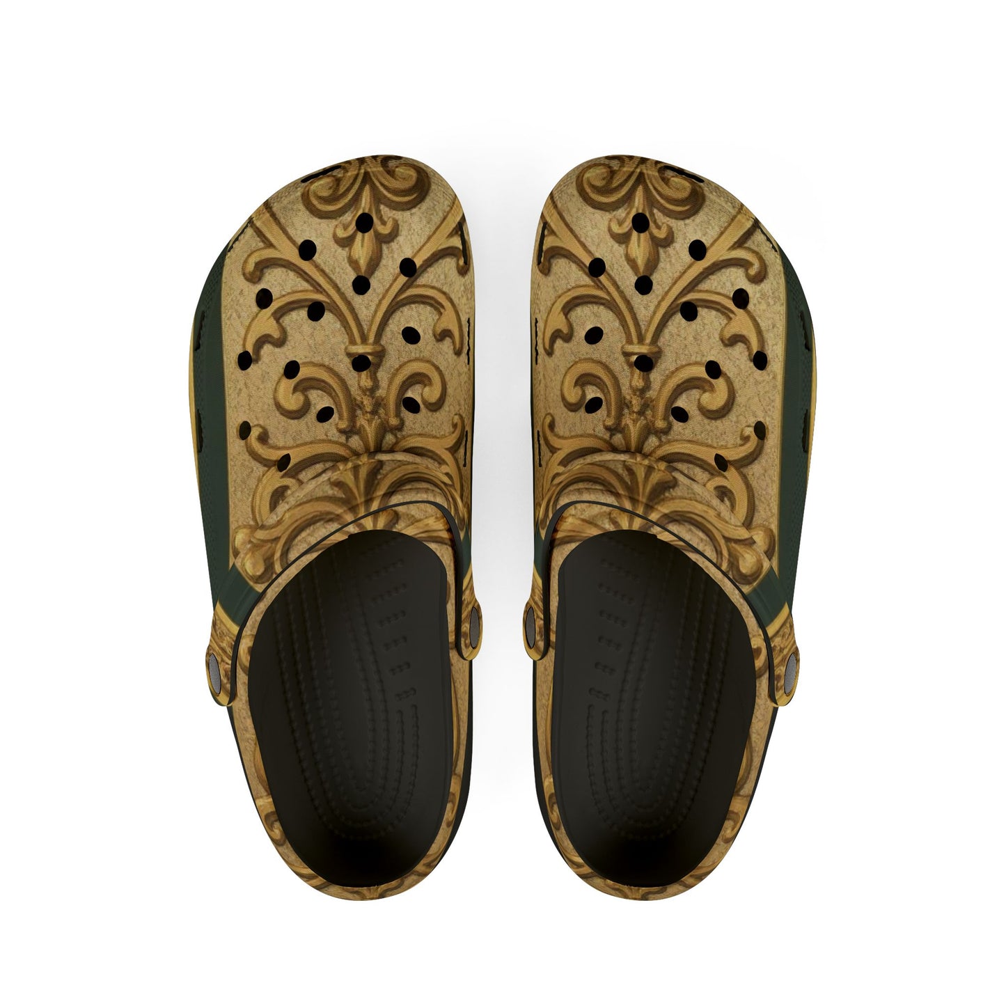 Elegant Teal Striped Gold Baroque Patterned EVA Foam Clogs, Comfortable Garden Shoes, Lightweight Slip-Ons for Everyday Wear, Unique House Slippers, Fashionable [...]
