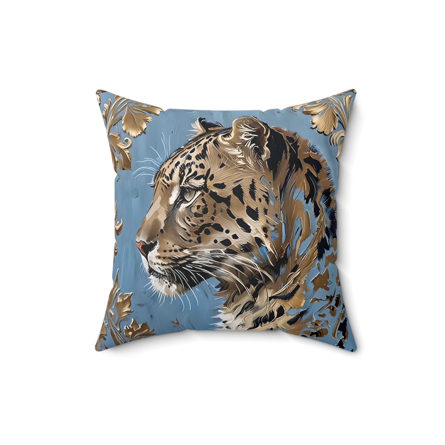 Elegant Leopard Print Square Pillow - Luxurious Home Decor - Powder Blue