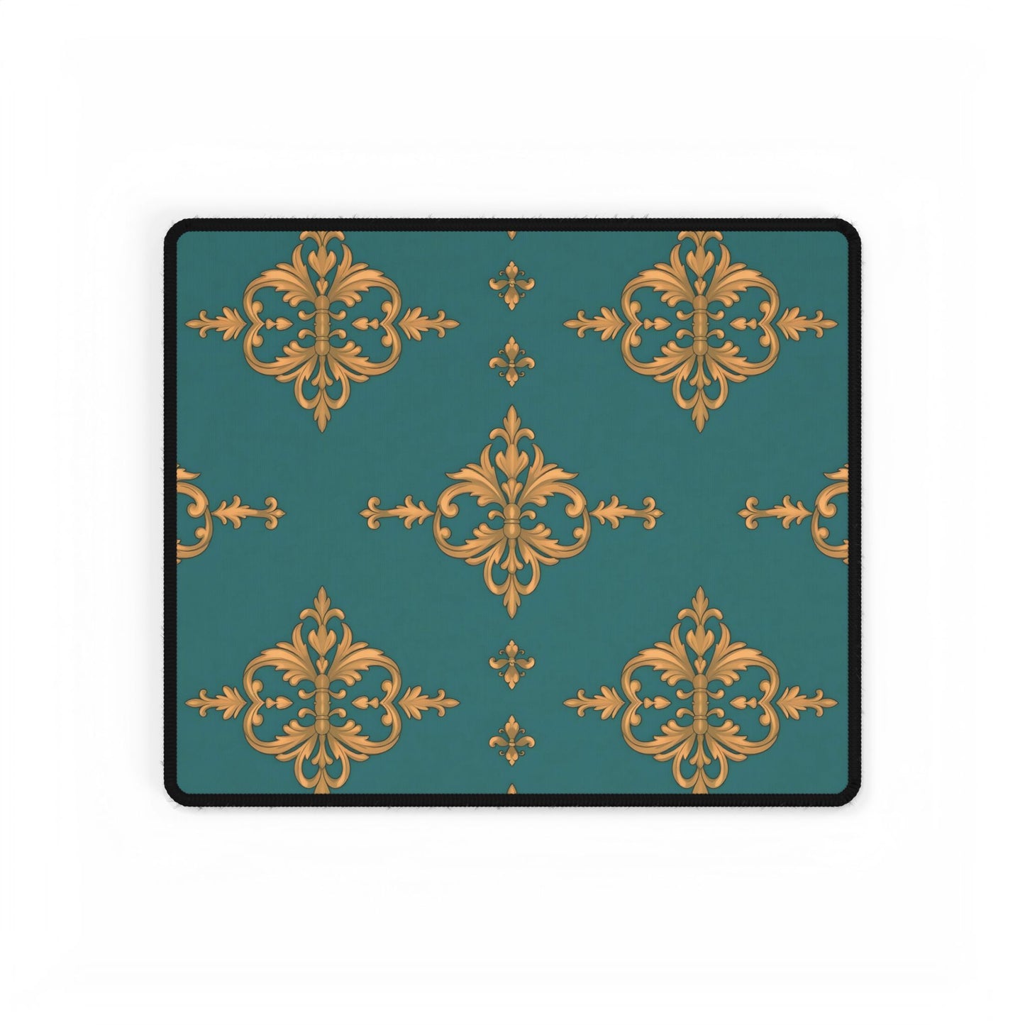 Elegant Floral Desk Mat for Home Office Decor - Teal & Gold Damask