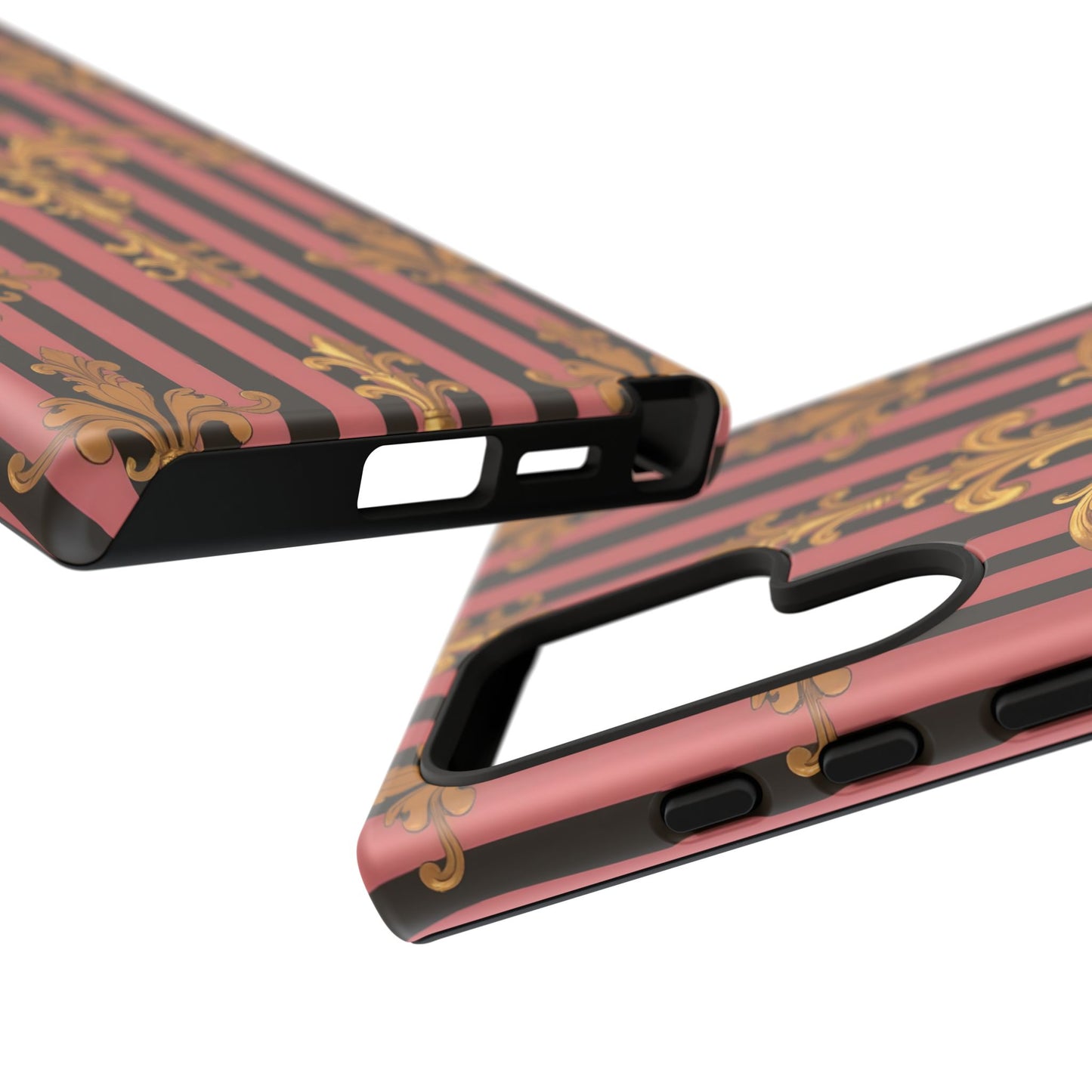 Elegant Floral Motif Phone Case - Tough Cases with Vintage Design - Mauve Striped Gold Damask
