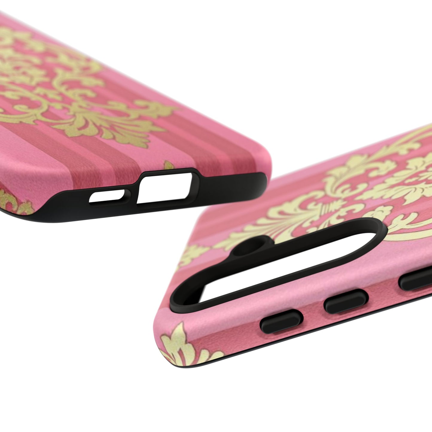 Elegant Floral Motif Phone Case - Tough Cases with Vintage Design - Pink Striped Damask
