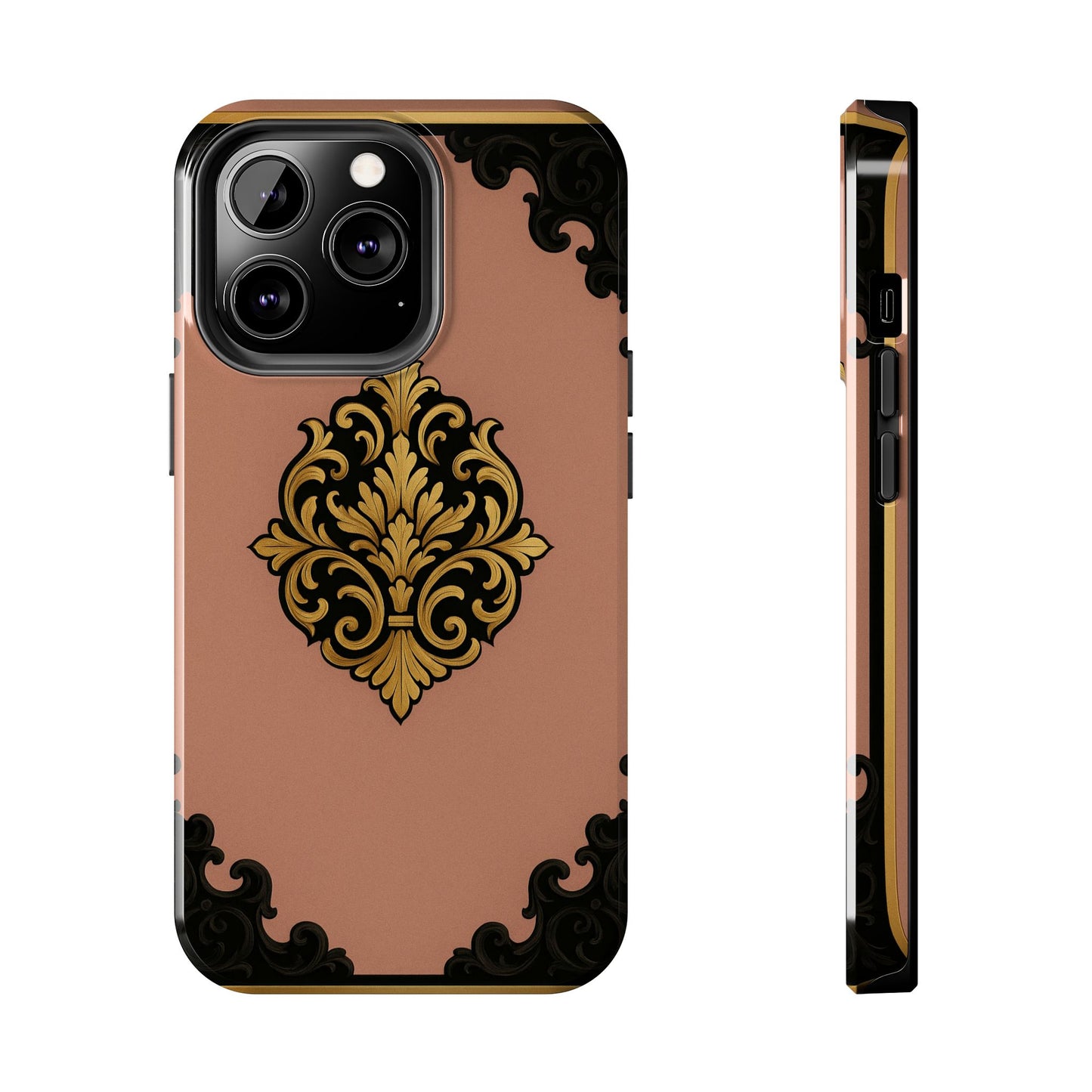 Mauve & Black-Gold Baroque Tough Phone Case — Ornate Protective iPhone Cover