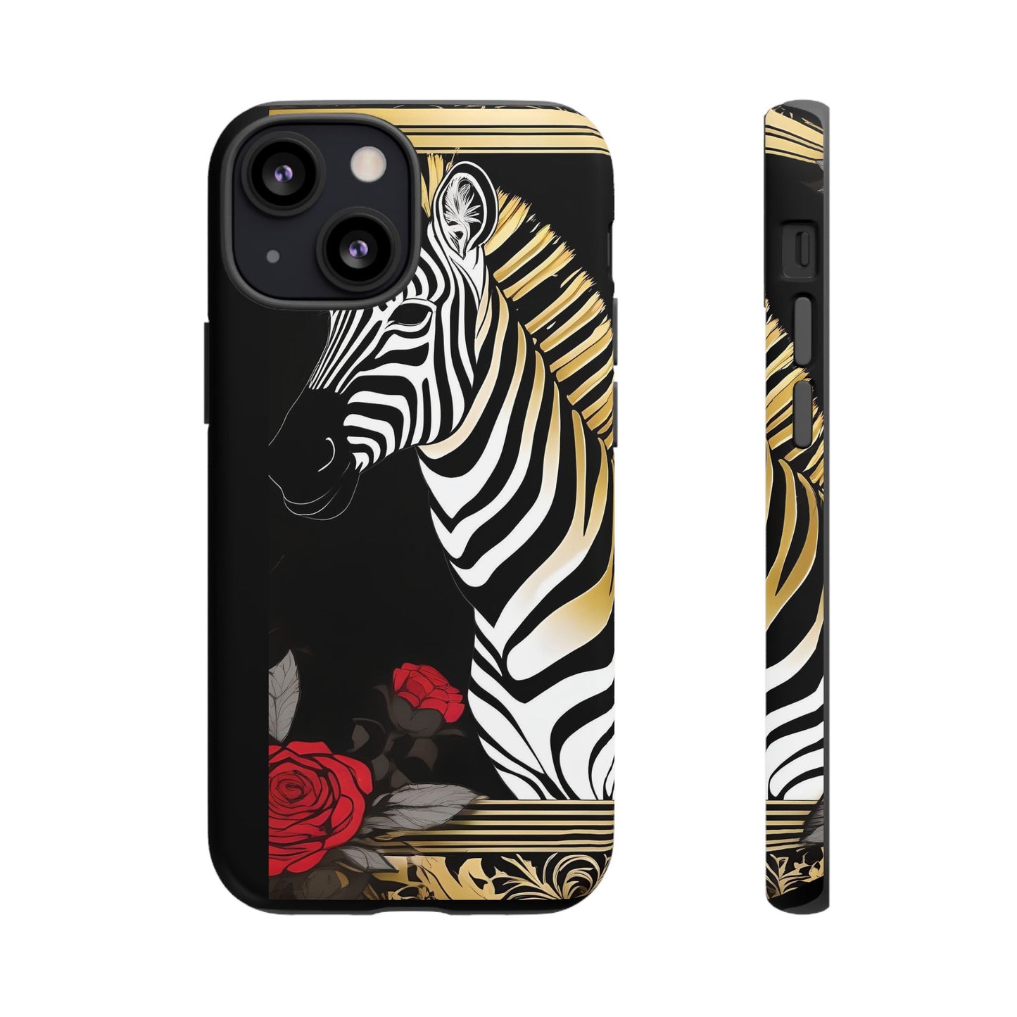 Phone Case - Elegant Zebra & Roses Design