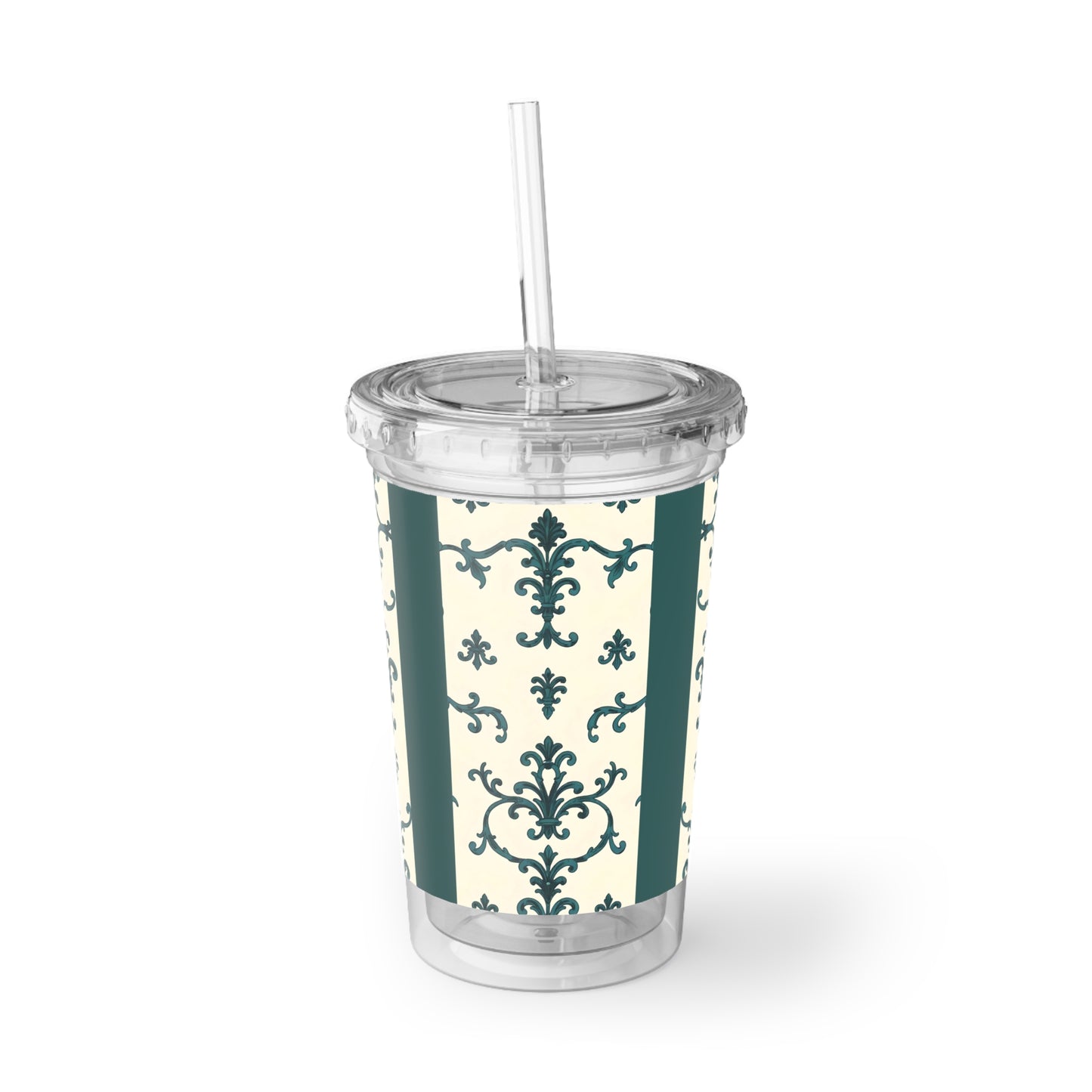 Suave Acrylic Tumbler, Elegant Drinkware for Home, Coffee and Tea Cup, Ideal Gift for Birthday, Bridal Shower, Party Favor - Teal Striped Rococo