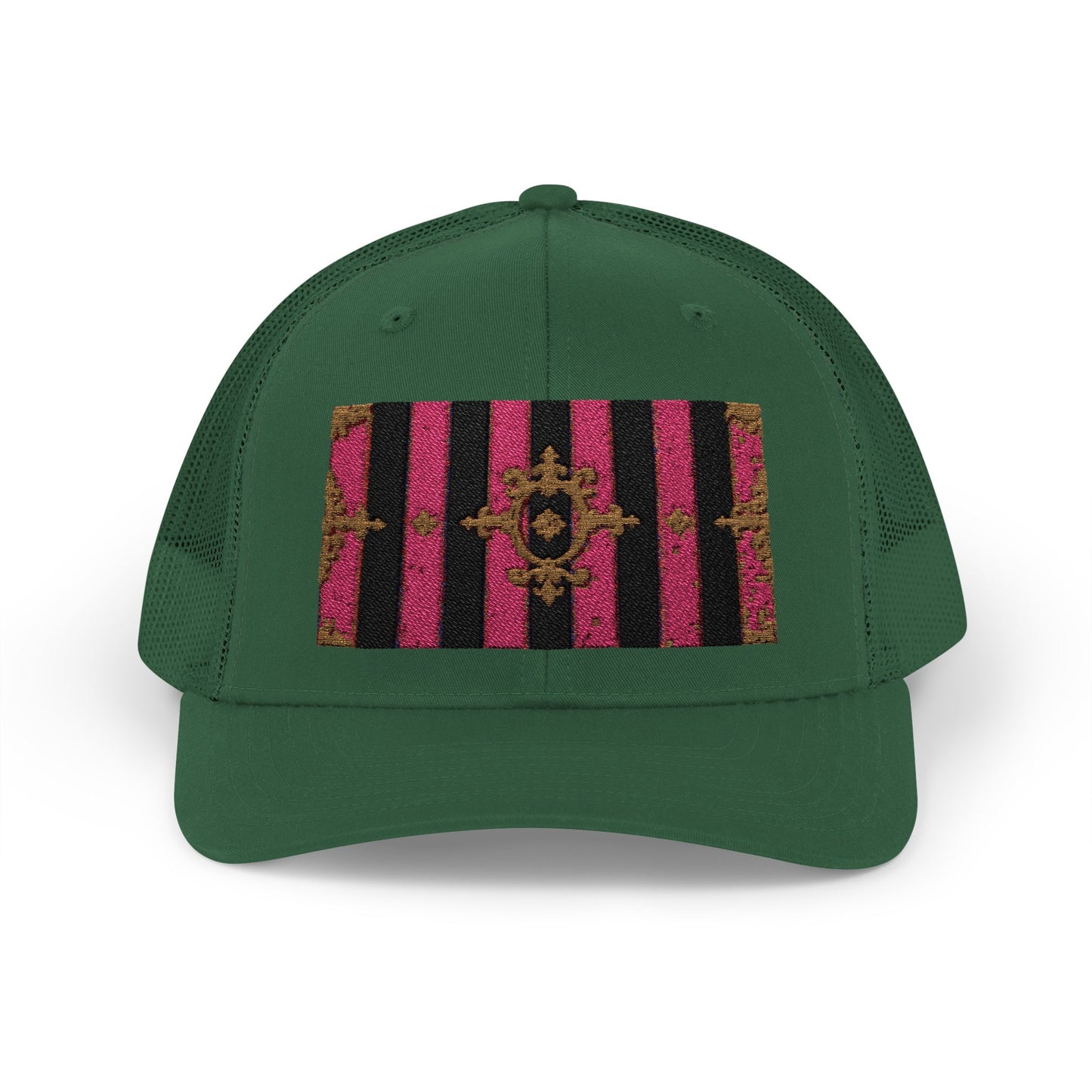 Stylish Snapback Trucker Cap with Black & Mauve Striped Gold Baroque, Trendy Fashion Hat, Perfect Gift for Him/Her