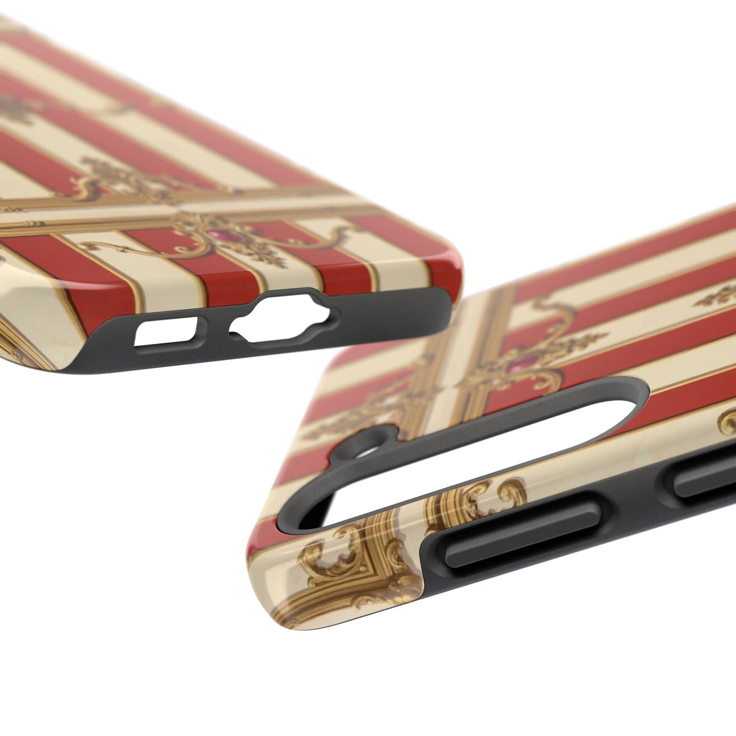 Elegant Alabaster & Dusk Orange Striped Baroque Tough Phone Case - Stylish Protection for Your Device