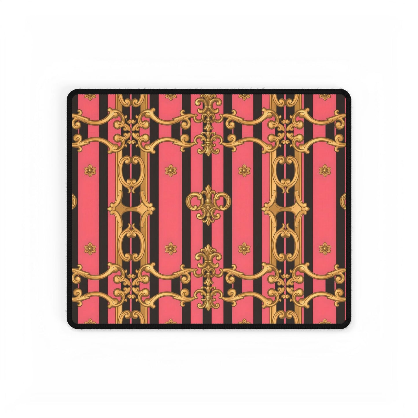 Elegant Pink & Black Desk Mat for Home Office, Stylish Ergonomic Mat, Desk Accessories - Pink & Black Striped Gold Baroque