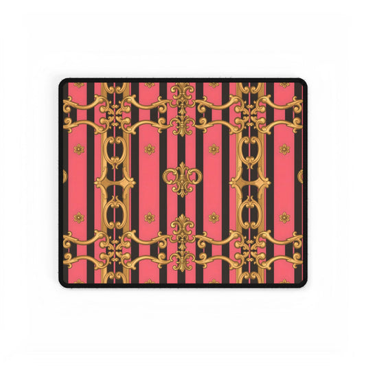 Elegant Pink & Black Desk Mat for Home Office, Stylish Ergonomic Mat, Desk Accessories - Pink & Black Striped Gold Baroque