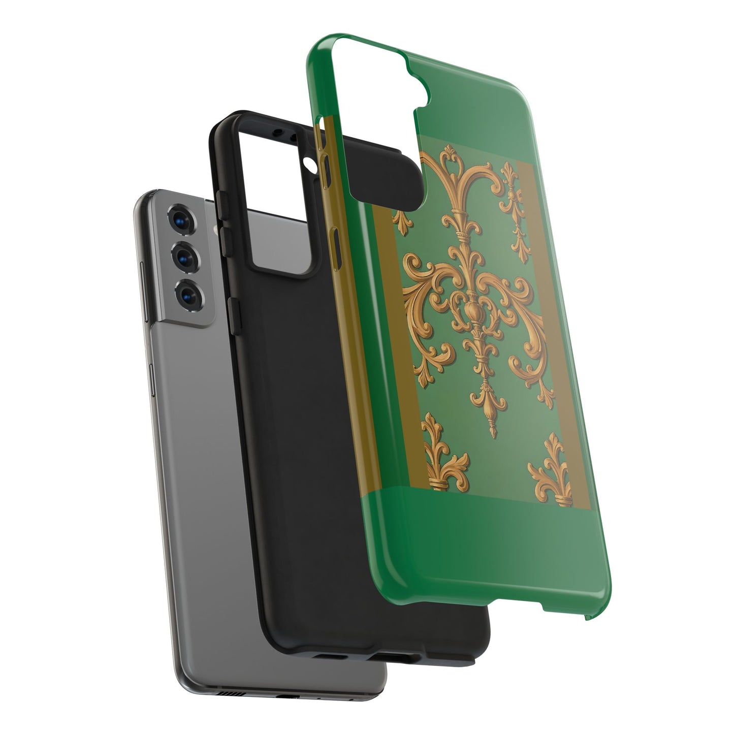 Elegant Floral Tough Phone Case, Durable Phone Cover, Gifts for Her, Stylish Protection, Chic Phone Accessory - Olive Green Striped Rococo