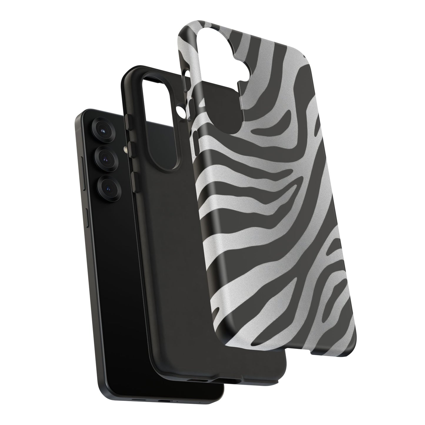 Zebra Print Tough Phone Case - Silver