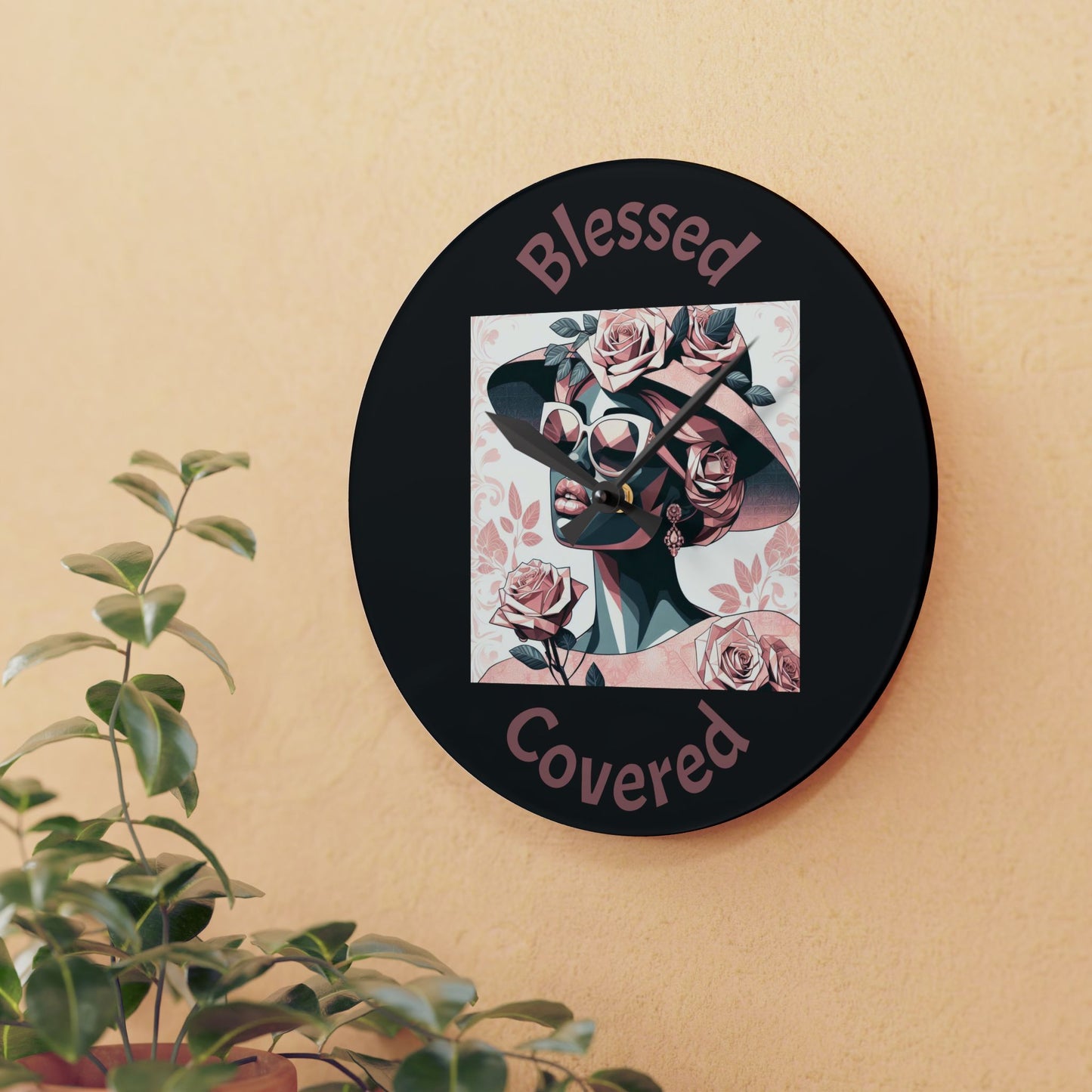 Floral Blessed and Covered Acrylic Wall Clock, Elegant Home Decor, Motivational Gift, Wall Art for Living Room, Inspirational Clock