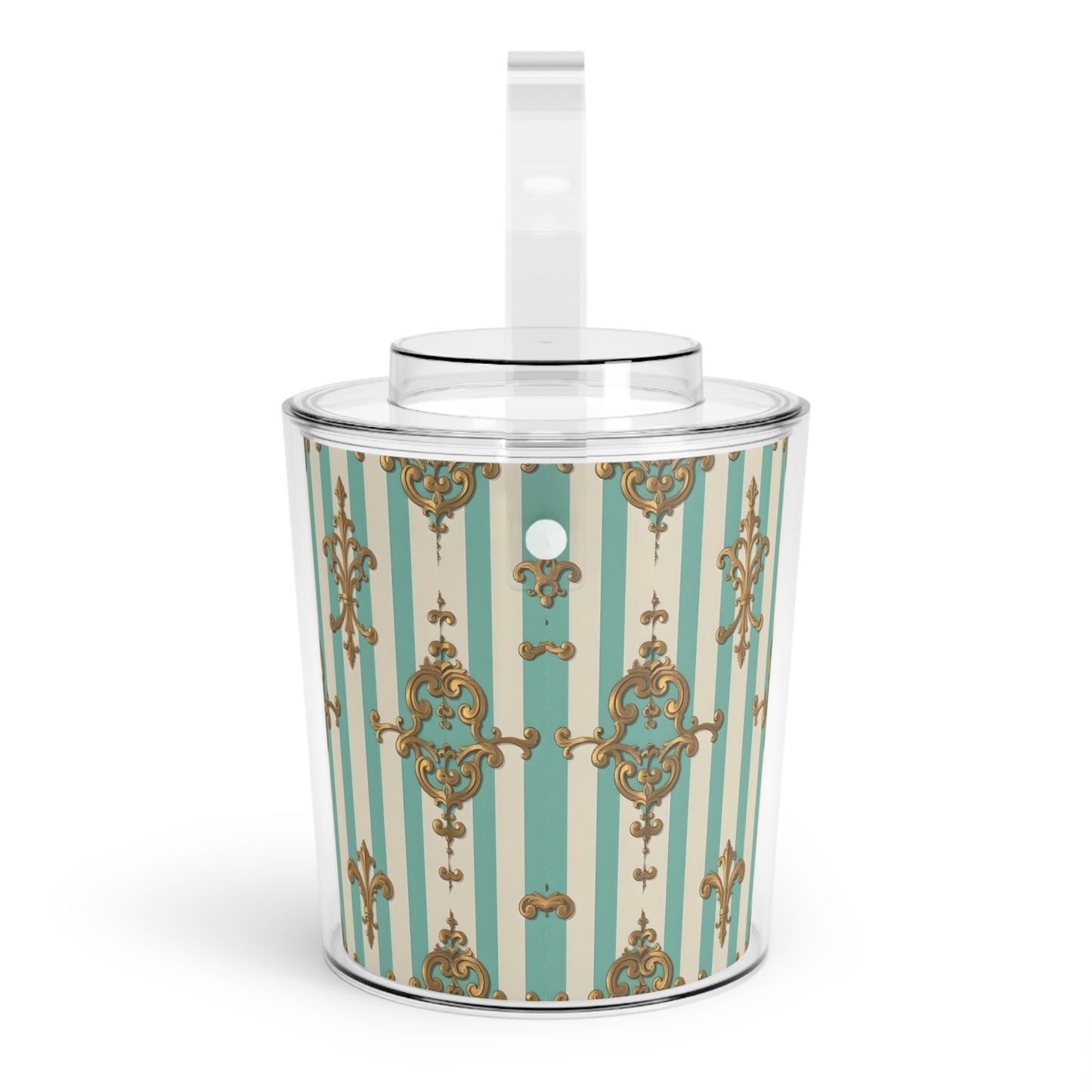 Elegant Decorative Ice Bucket with Tongs, Party Barware, Wedding Gift, Home Décor, Cocktail Accessory - Matte Green Striped Rococo