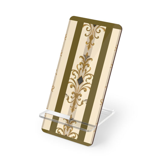 Elegant Floral Smartphone Display Stand - Olive Striped Gold Damask - Decorative Mobile Holder