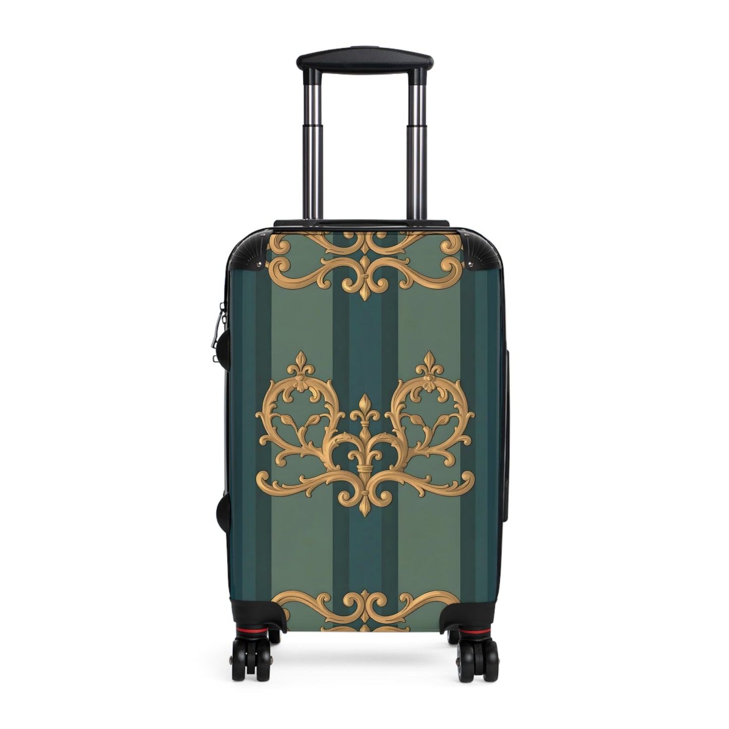 Vintage Floral Suitcase - Stylish Travel Luggage for Adventurers - Smoky Blue & Teal Striped Baroque