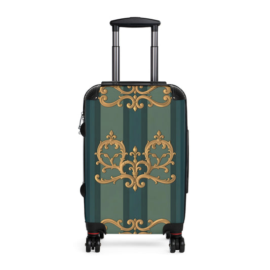 Vintage Floral Suitcase - Stylish Travel Luggage for Adventurers - Smoky Blue & Teal Striped Baroque