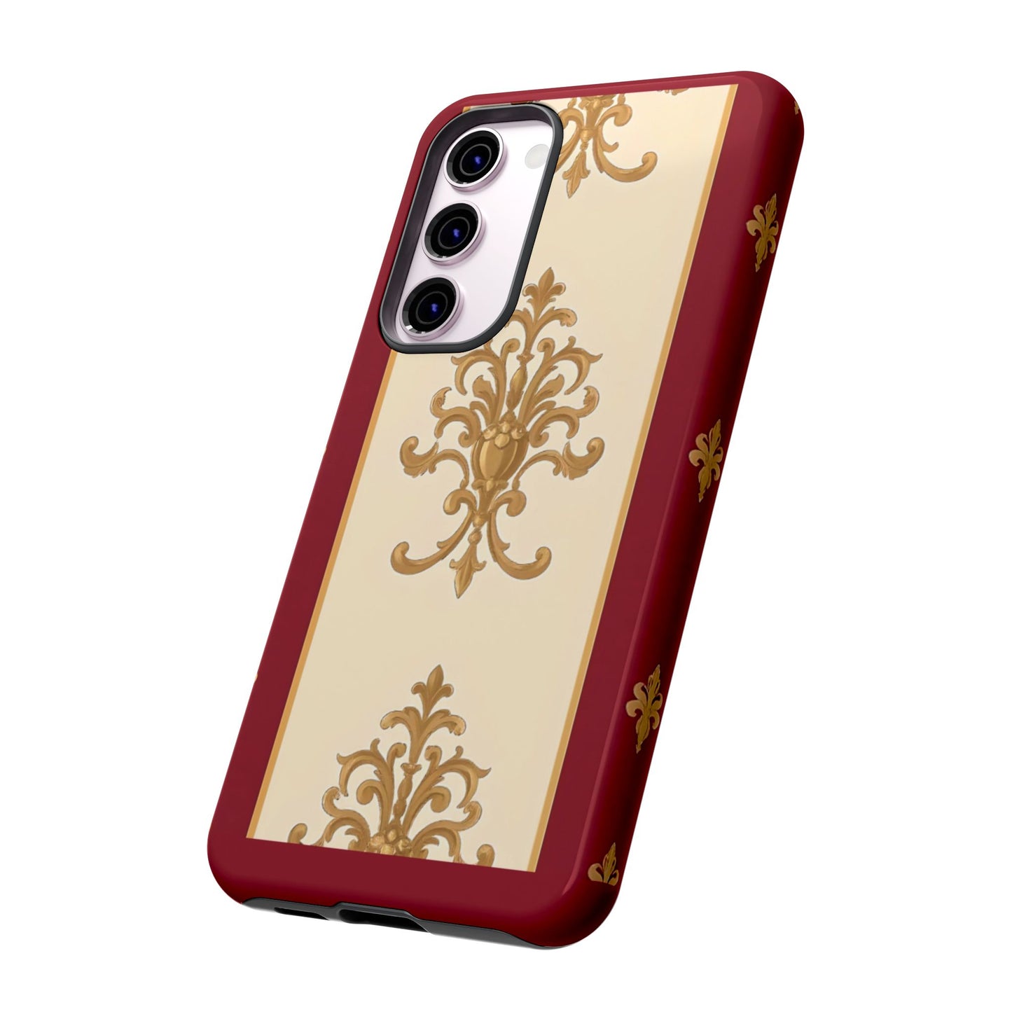 Elegant Floral Motif Phone Case - Tough Cases with Vintage Design - Dusk Red Striped Gold Damask