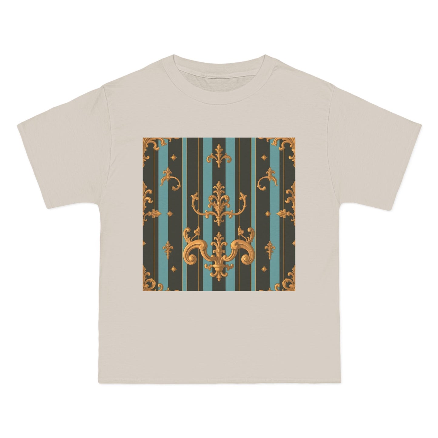 Elegant Vintage Pattern T-Shirt, Stylish Tee for Everyday Wear, Retro Design Shirt, Perfect Gift for Art Lovers - Black & Turquoise Striped Baroque