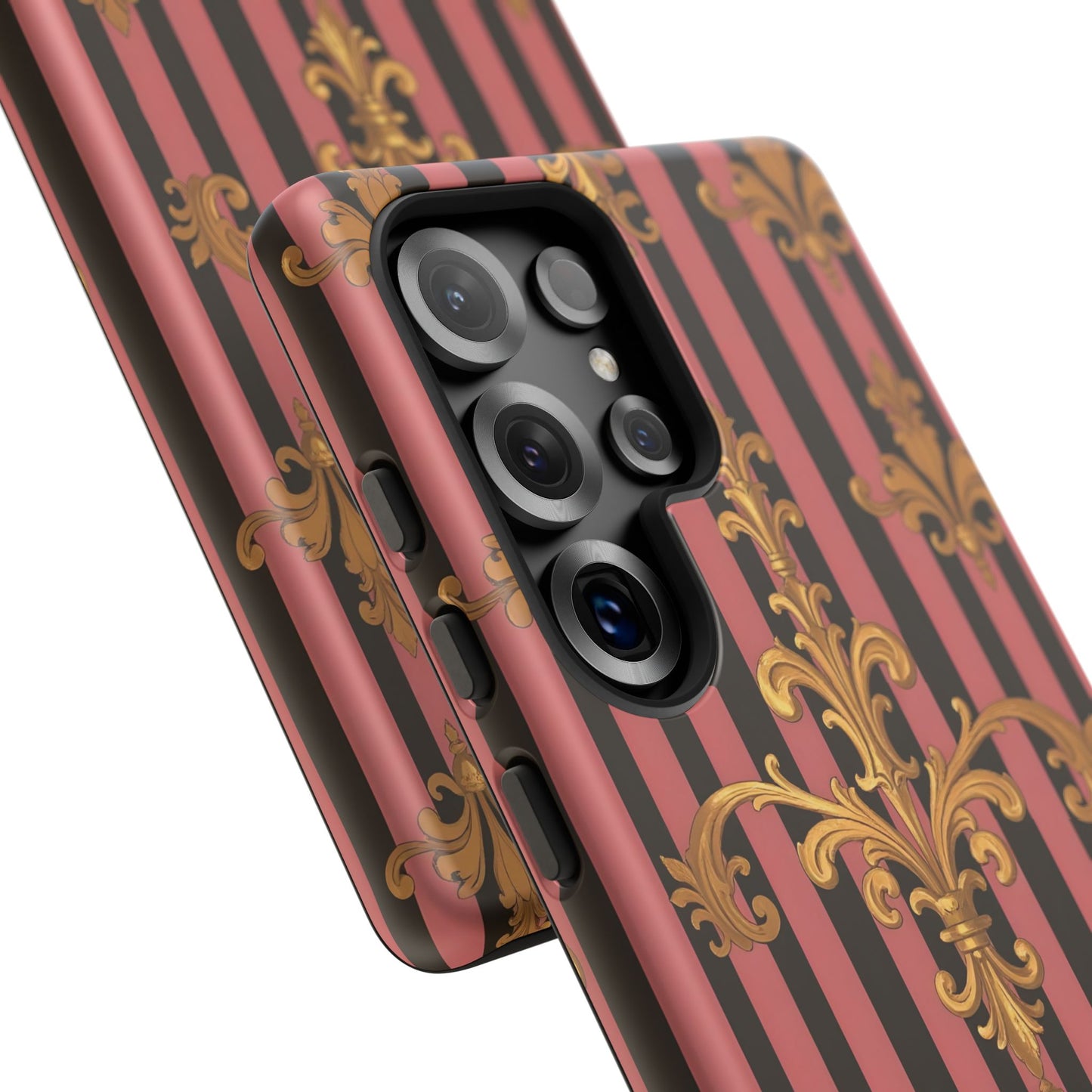 Elegant Floral Motif Phone Case - Tough Cases with Vintage Design - Mauve Striped Gold Damask