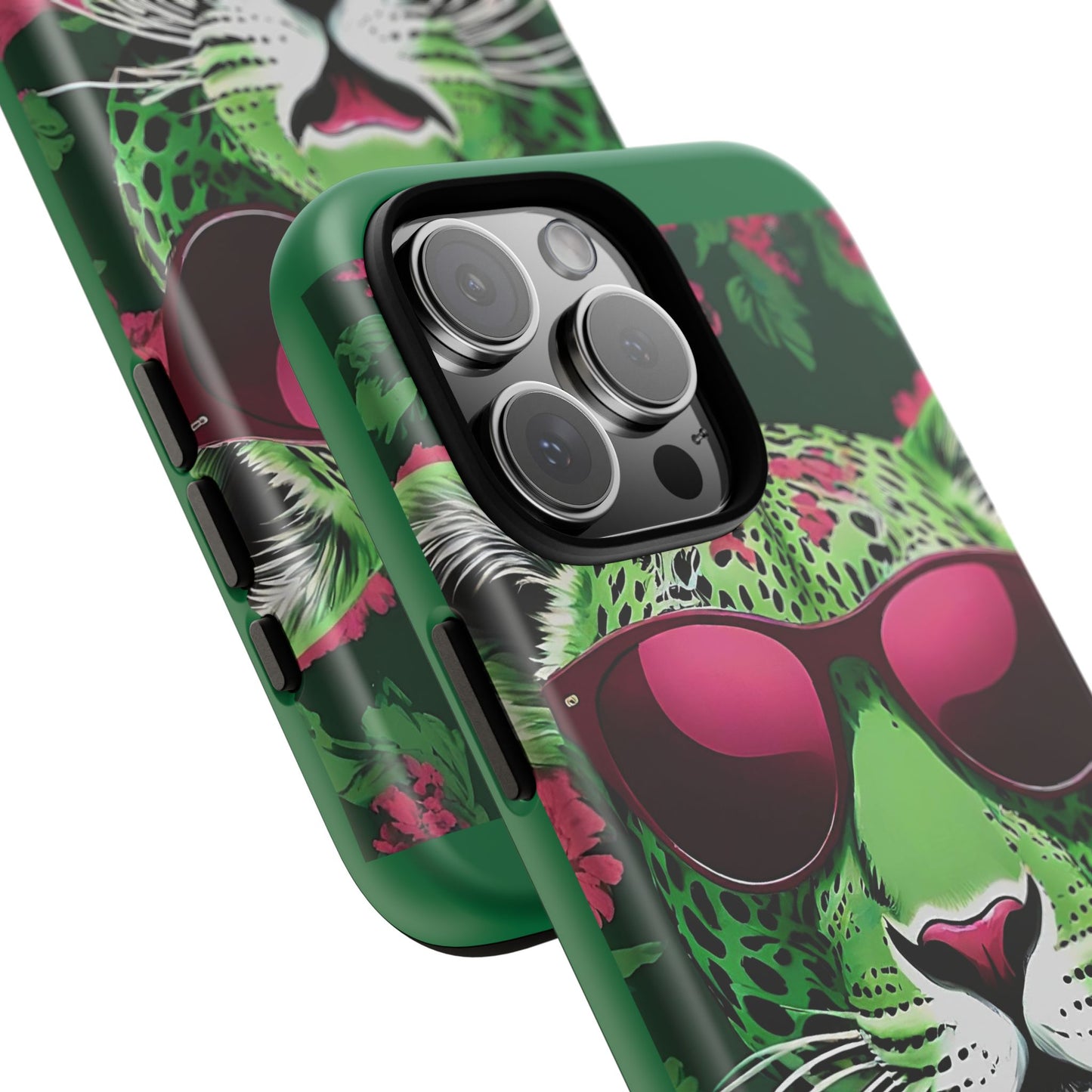 Phone Case - Lime Green & Burgundy Leopard In Sunglasses Design