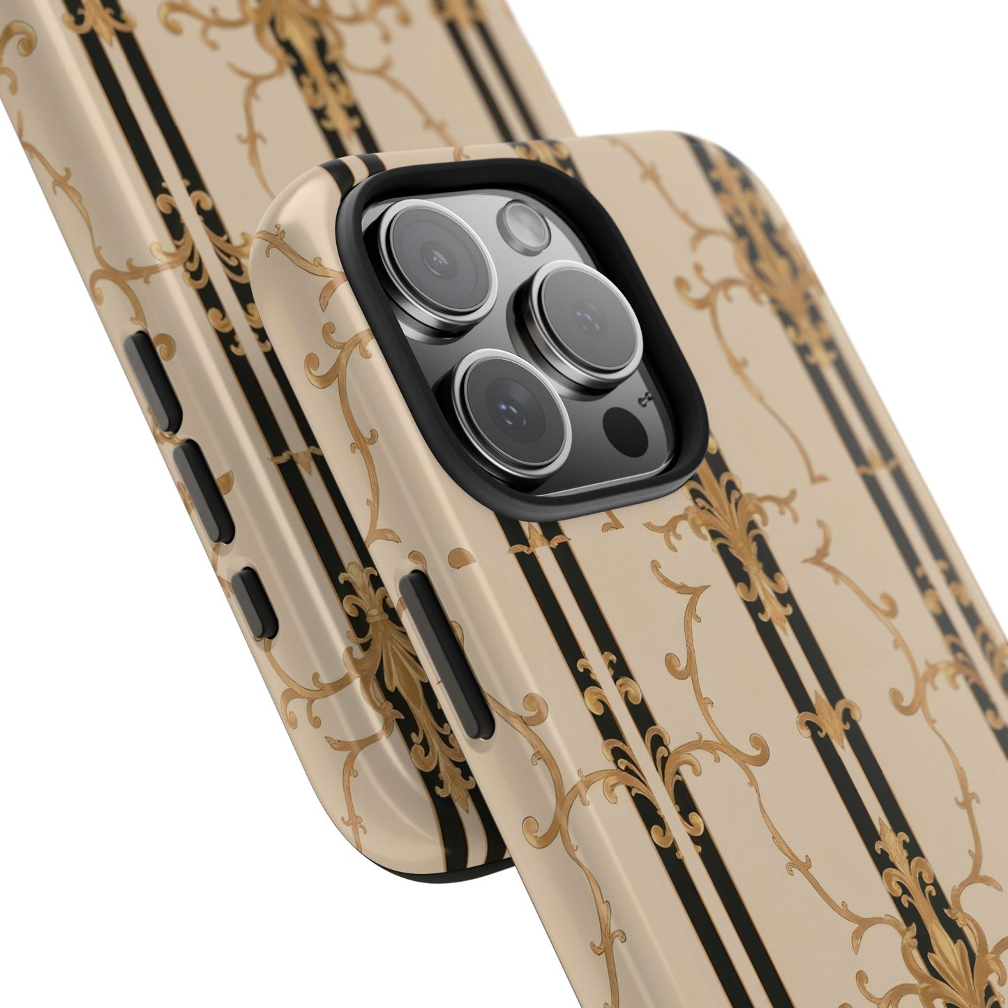 Elegantly Tough Phone Cases | Stylish Phone Covers, Durable Cases, Fashionable Accessories - Black & Beige Striped Damask