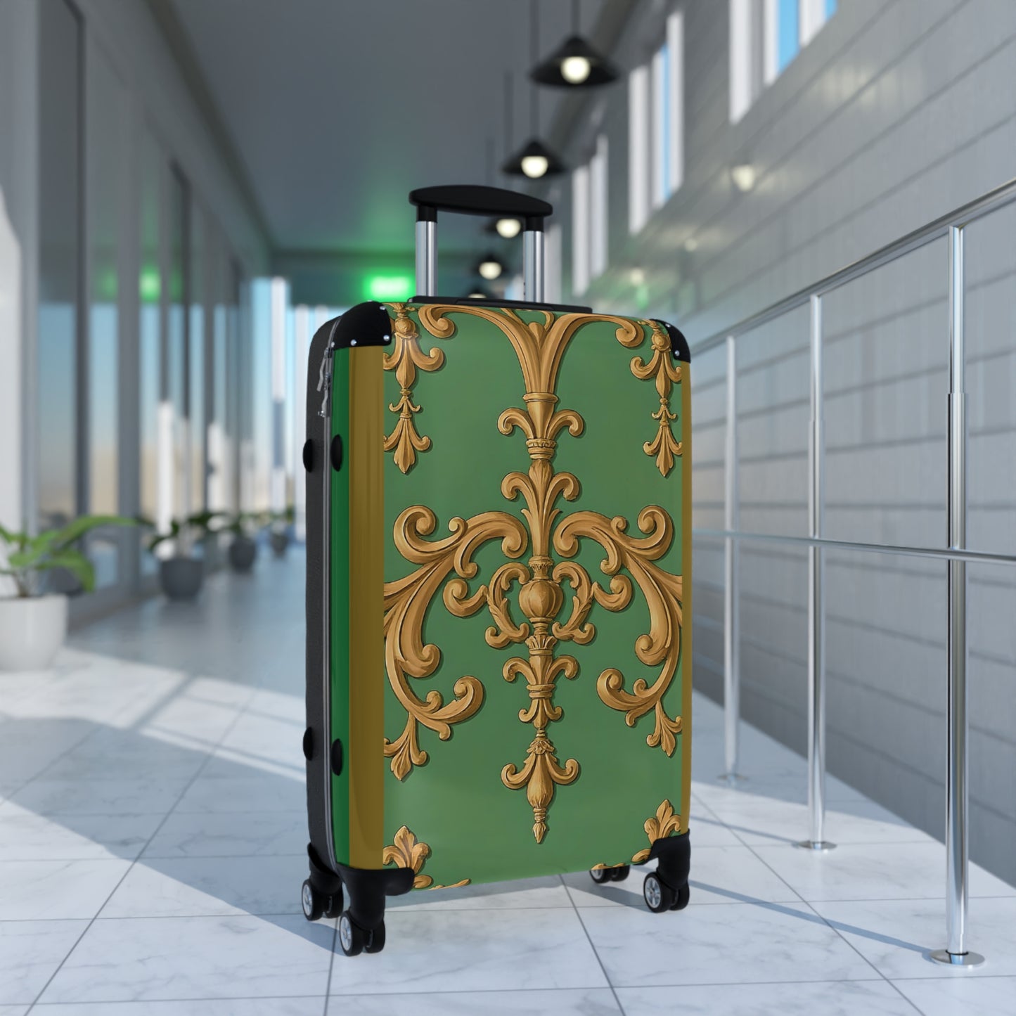 Decorative Luggage - Olive Green Striped Rococo
