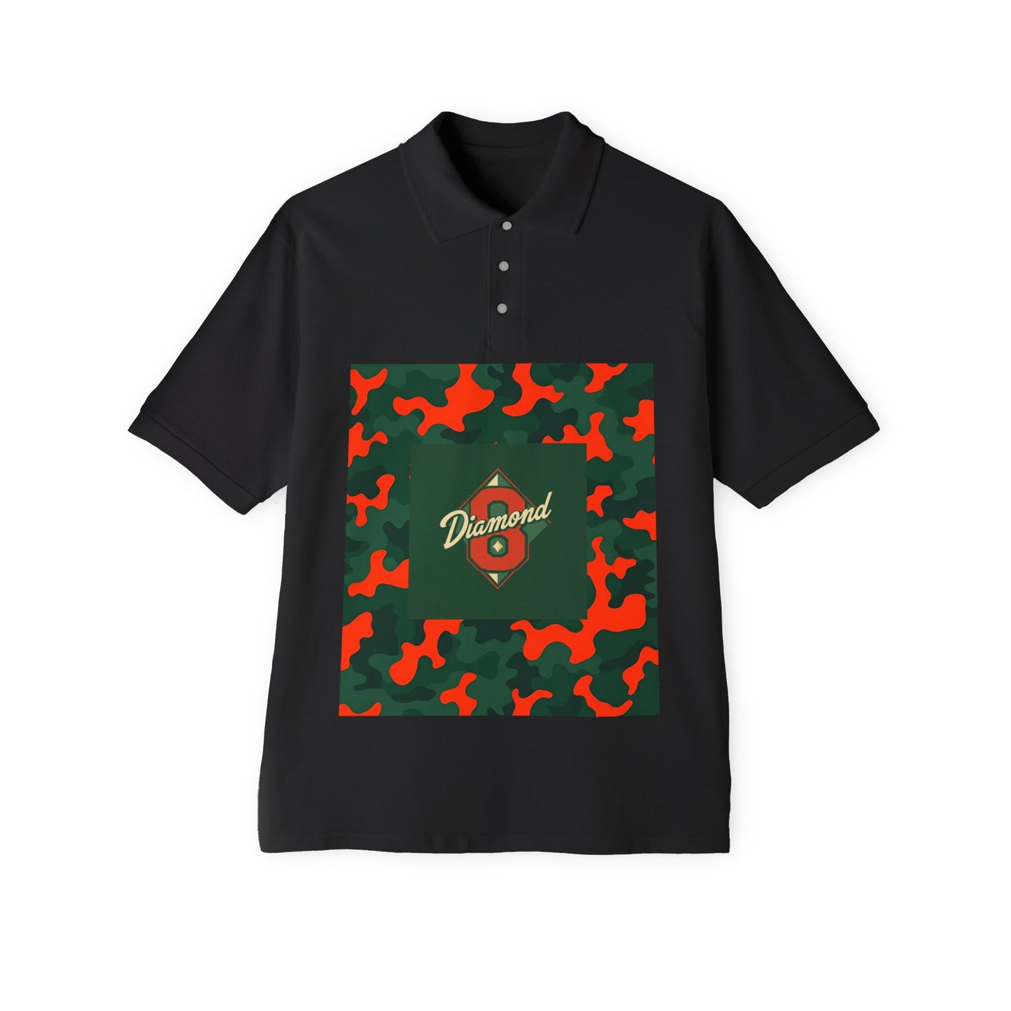 Stylish Men's Piqué Polo with Unique Diamond Camo Design - Casual Wear, Gifts for Him, Father's Day - Green & Orange Camo Diamond 8