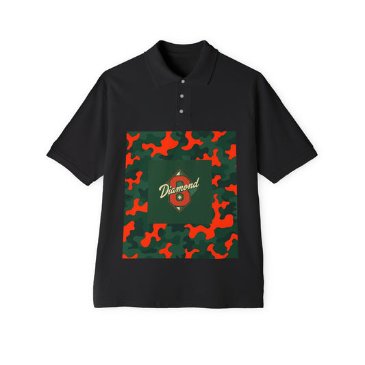 Stylish Men's Piqué Polo with Unique Diamond Camo Design - Casual Wear, Gifts for Him, Father's Day - Green & Orange Camo Diamond 8
