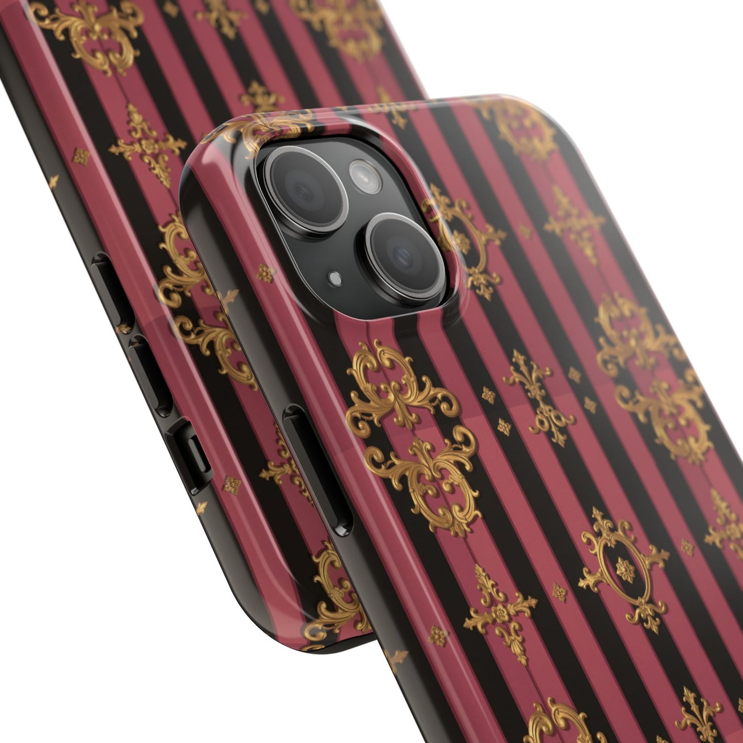 Elegant Black & Mauve Striped Gold Baroque Phone Case, Tough Phone Cases, Stylish Protective Cover, Unique Gift, Luxe Phone Accessories