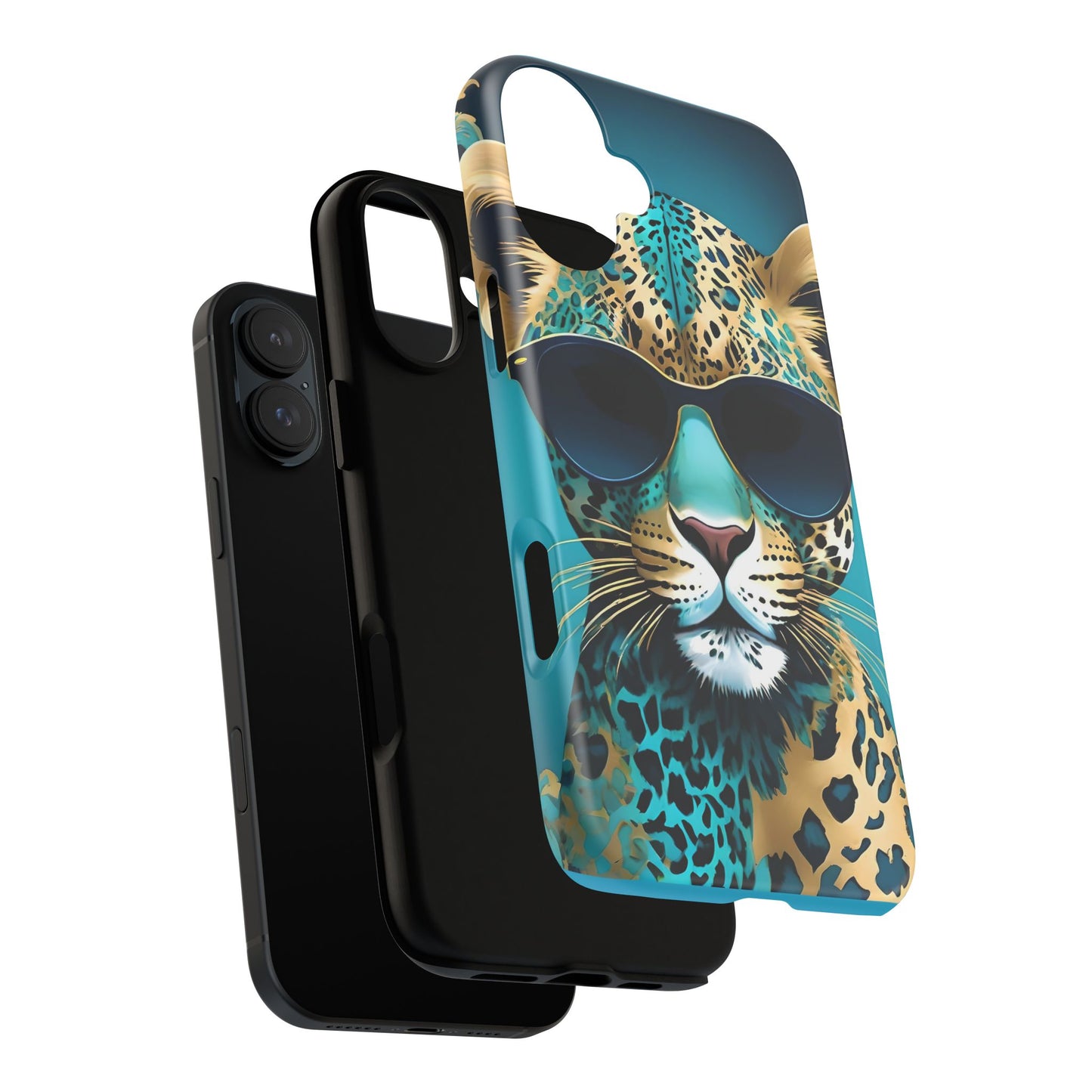 Phone Case - Aqua & Gold Leopard In Sunglasses Design