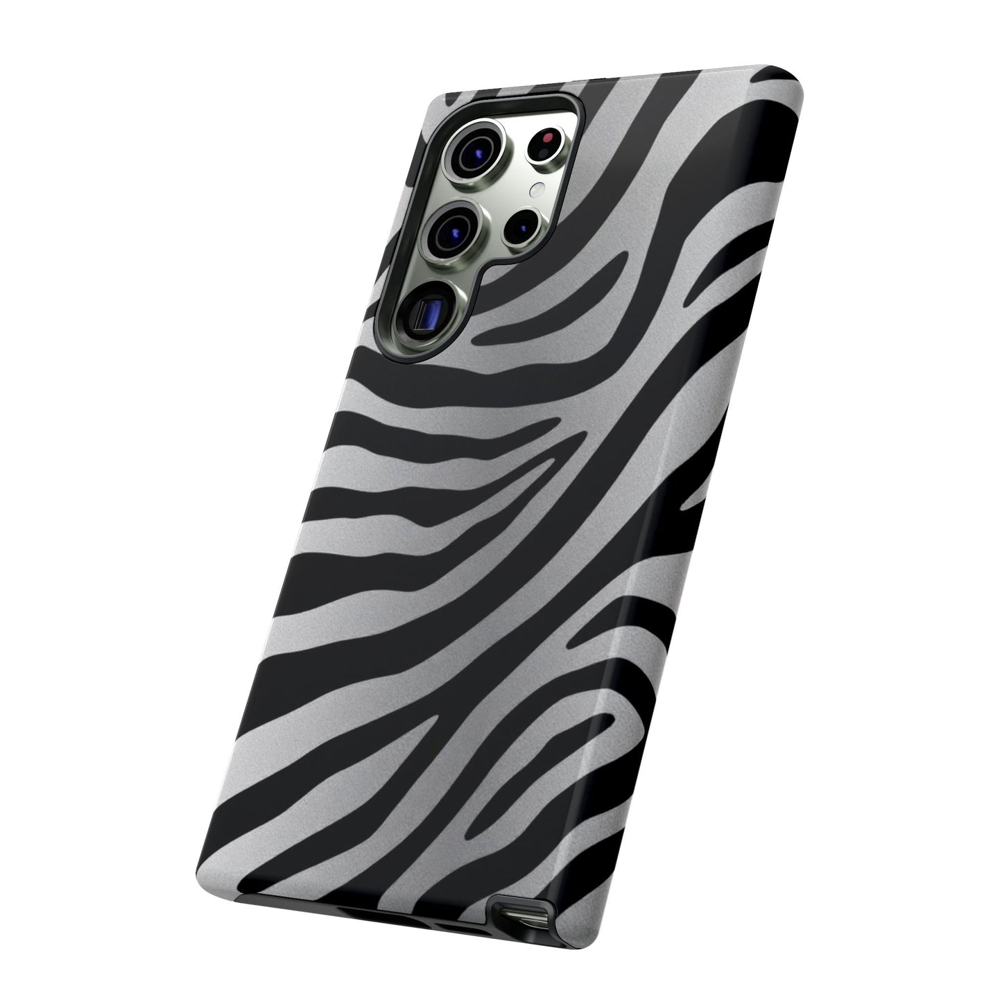 Zebra Print Tough Phone Case - Silver