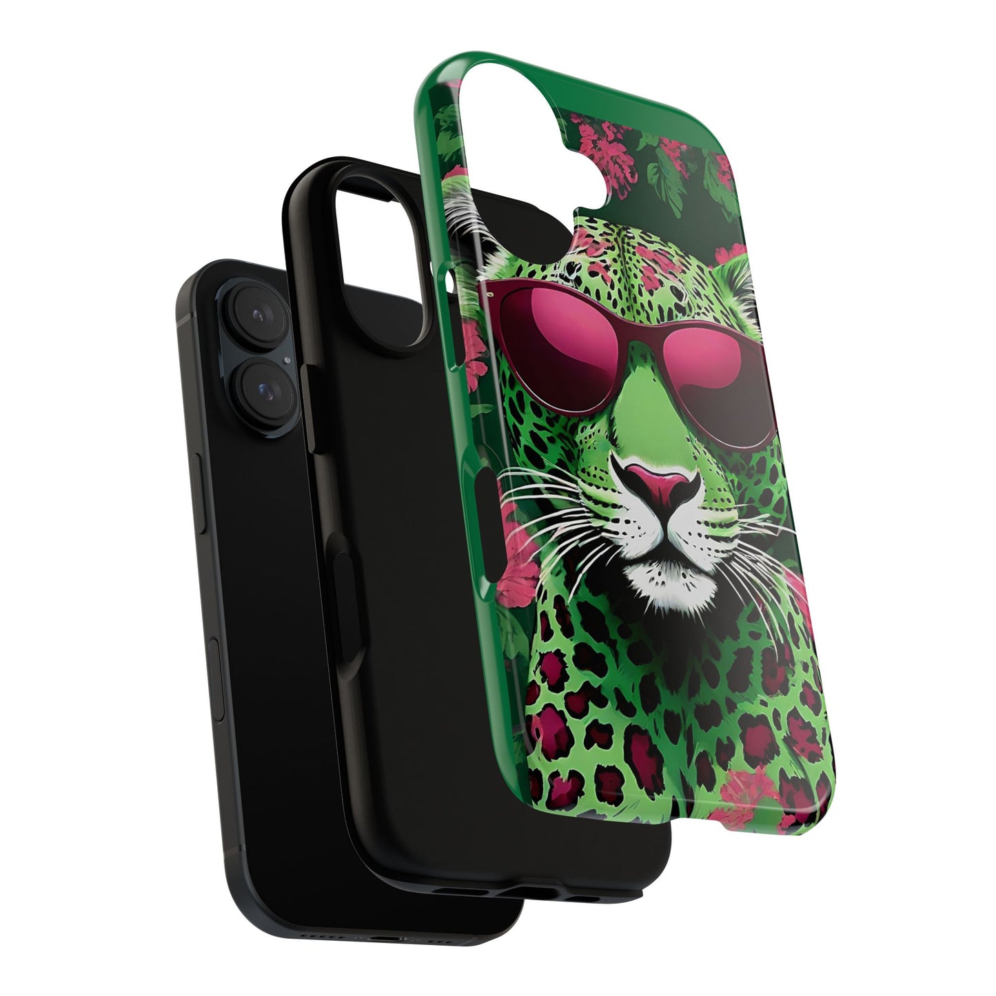 Phone Case - Lime Green & Burgundy Leopard In Sunglasses Design