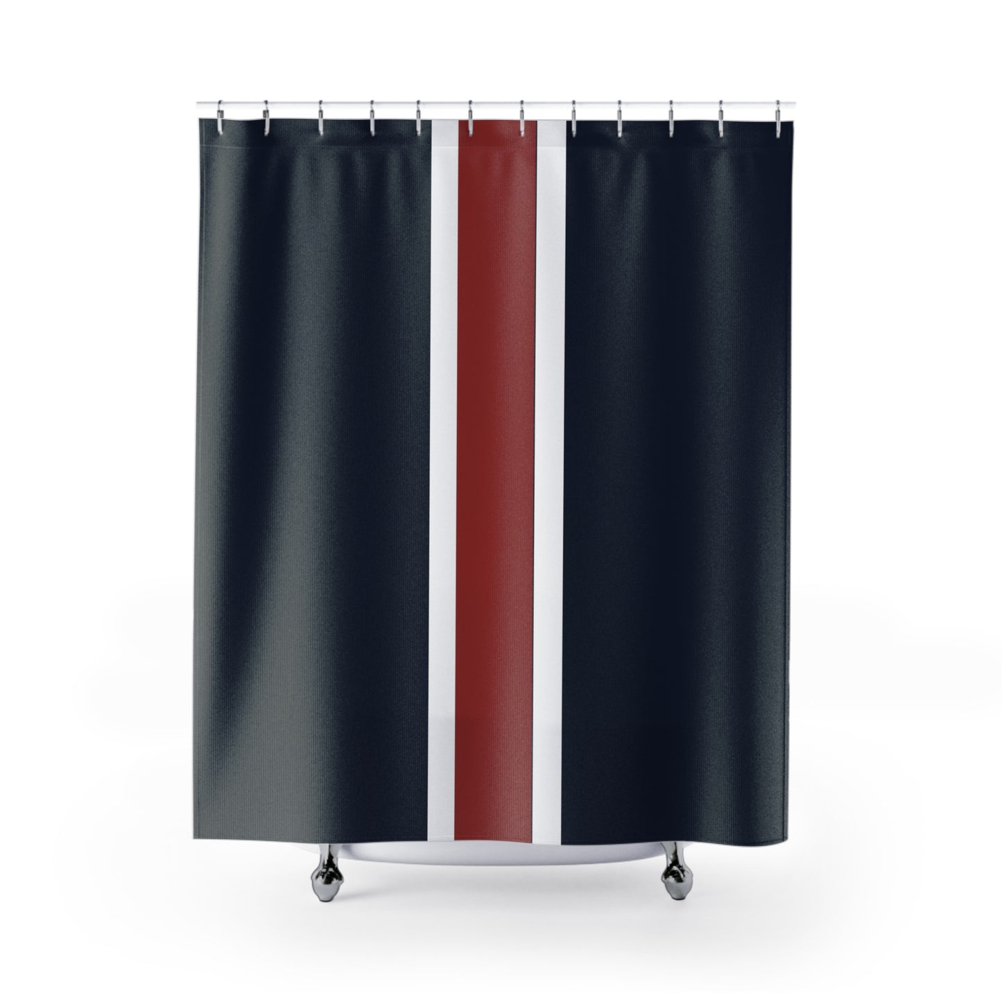Lunar Midnight & Red-White Striped Stylish Modern Shower Curtain, Chic Bathroom Decor, Nautical Theme, Home Essentials, Gift for New Homeowners