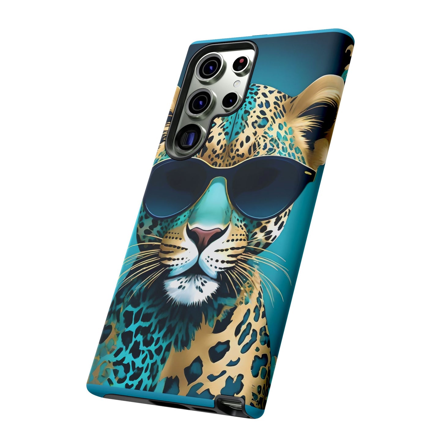 Phone Case - Aqua & Gold Leopard In Sunglasses Design