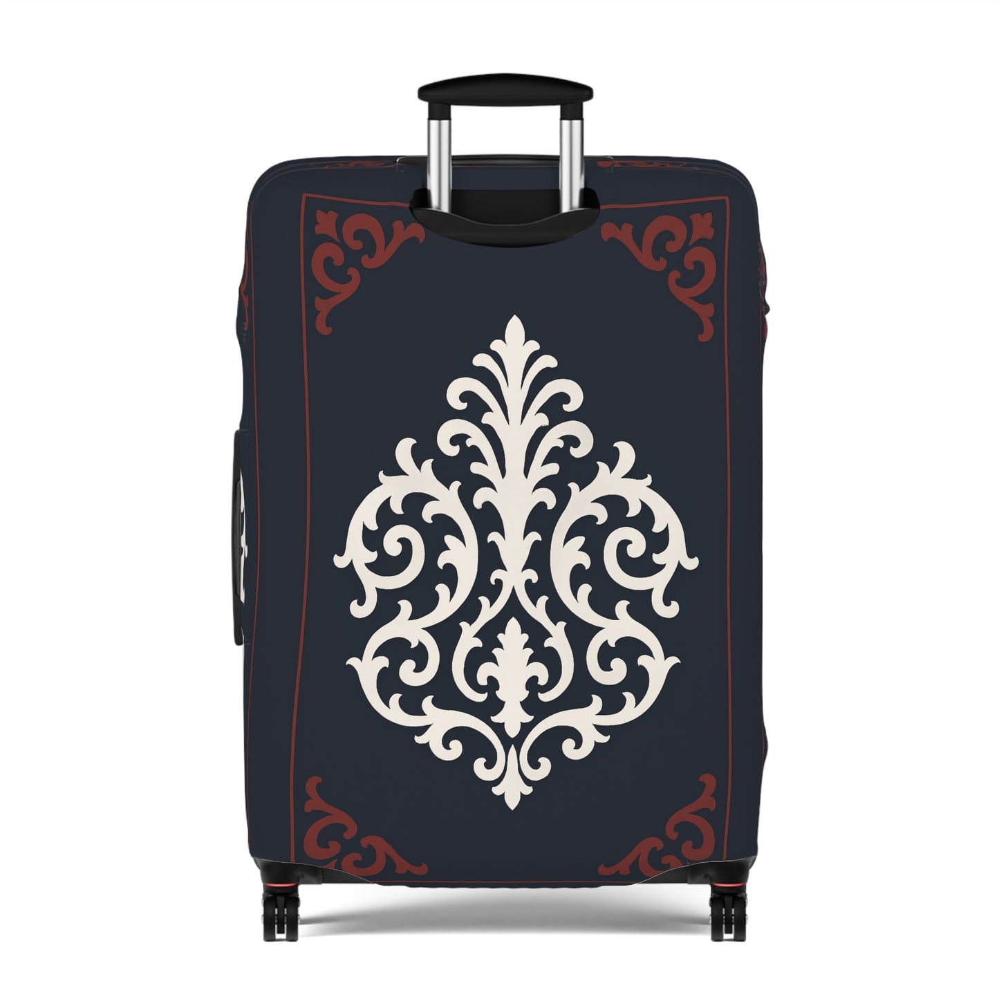 Dusk Blue-Maroon & White Baroque Luggage Cover — Dusk Blue & White Travel Protector